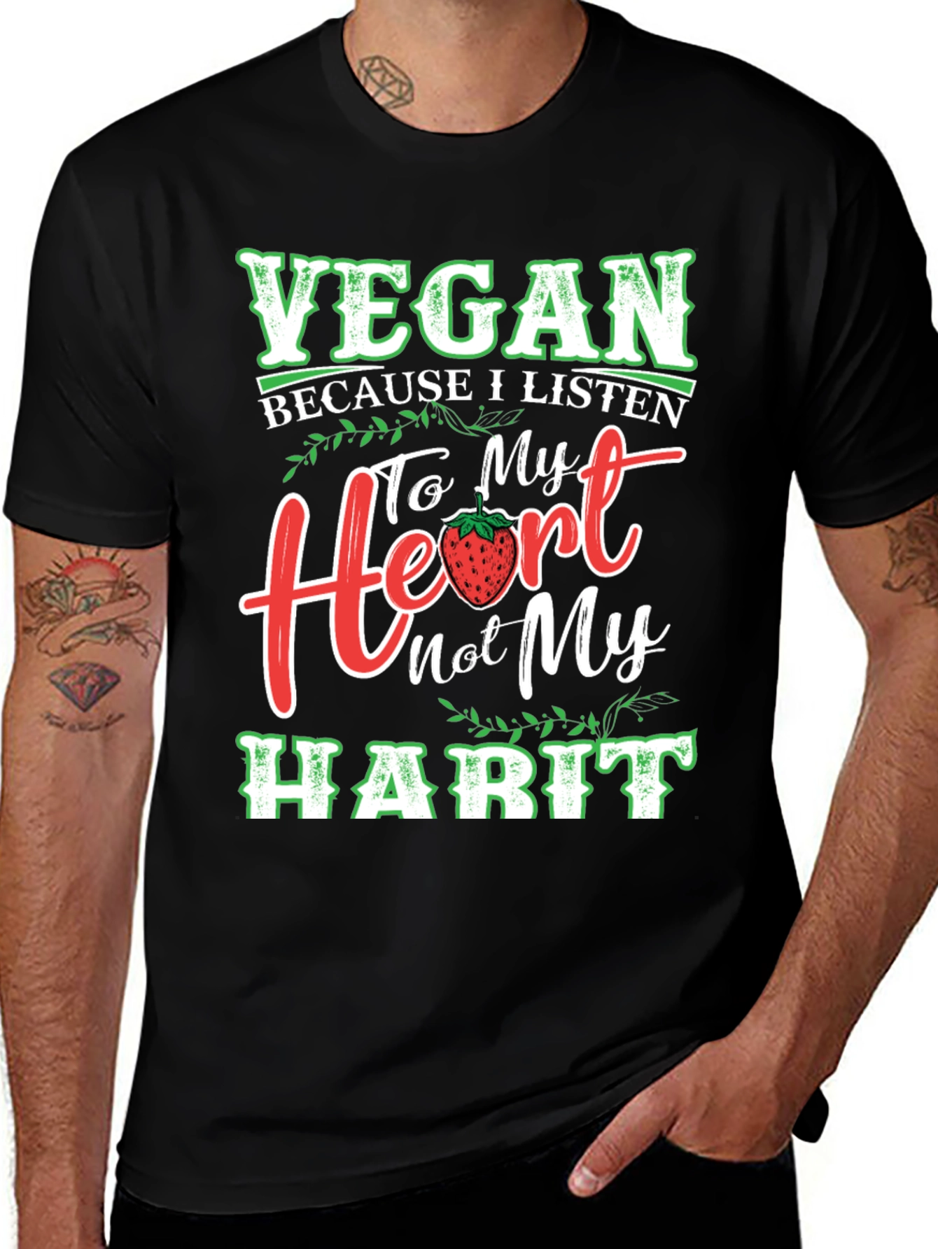 Variant 19 of Vegan Heart Habit Tee - Unisex Black T-Shirt