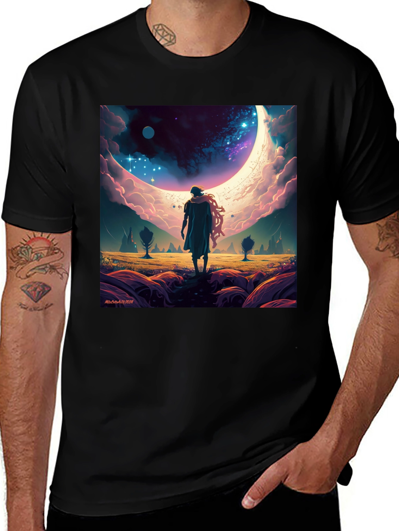 Variant 18 of Cosmic Dreamscape Graphic Tee - Black