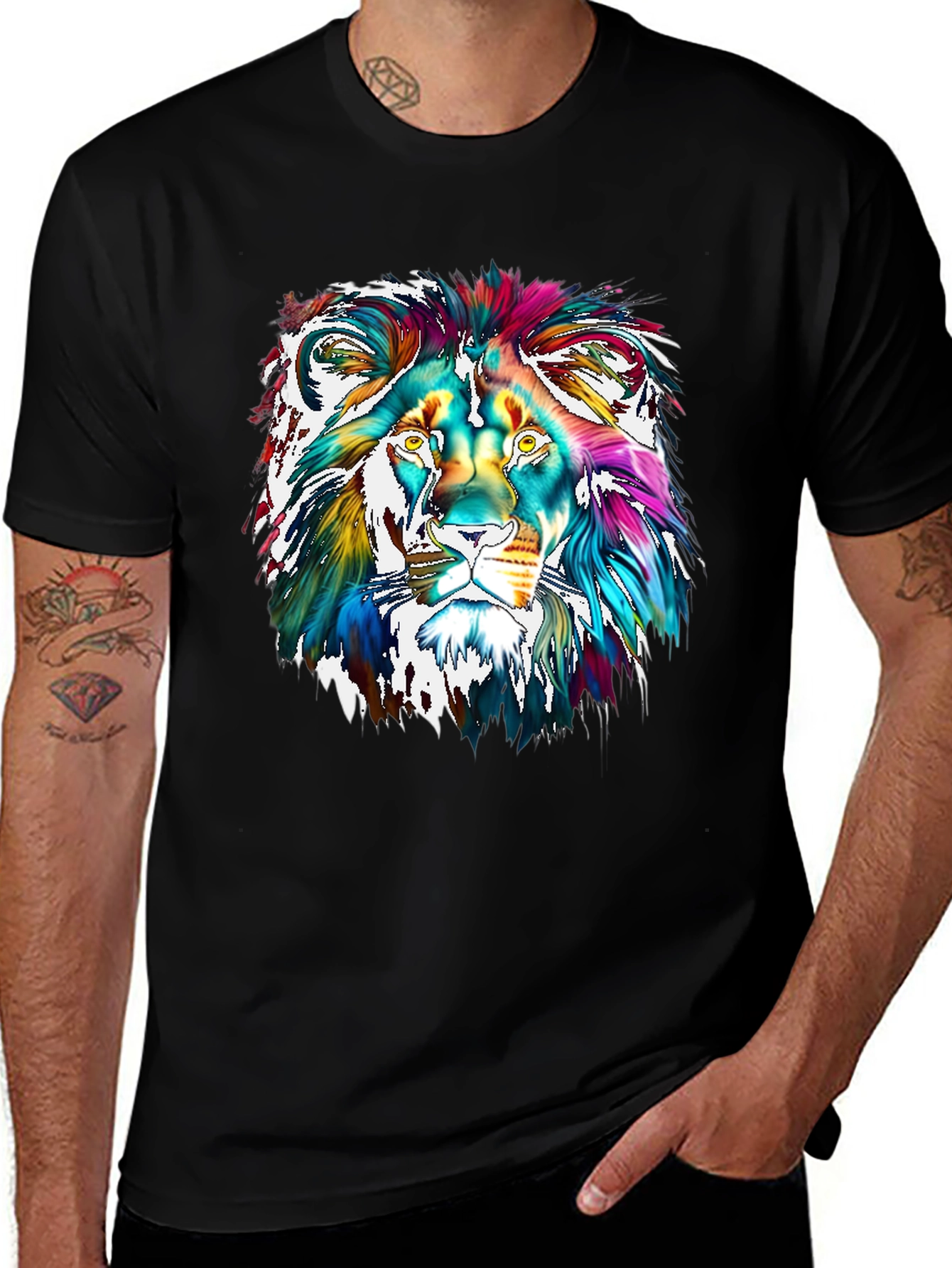 Variant 11 of Lion Graphic Print Black T-Shirt