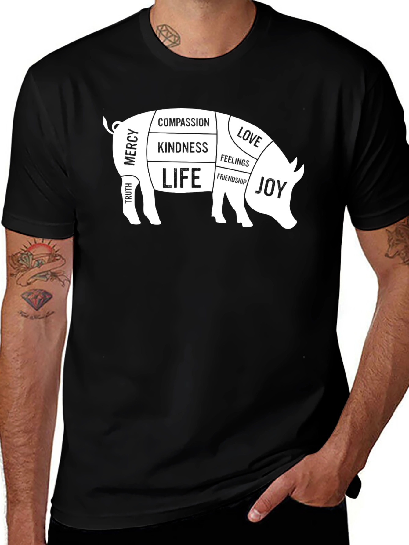 Variant 19 of Vegan Pig Anatomy T-Shirt - Kindness, Love, Joy