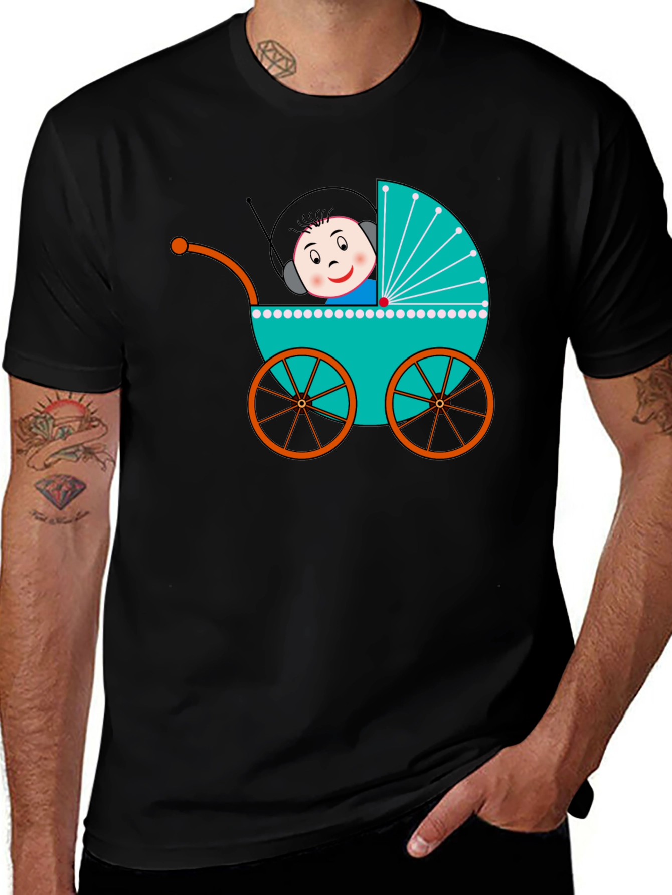 Variant 22 of Cartoon Baby in Stroller T-Shirt - Black
