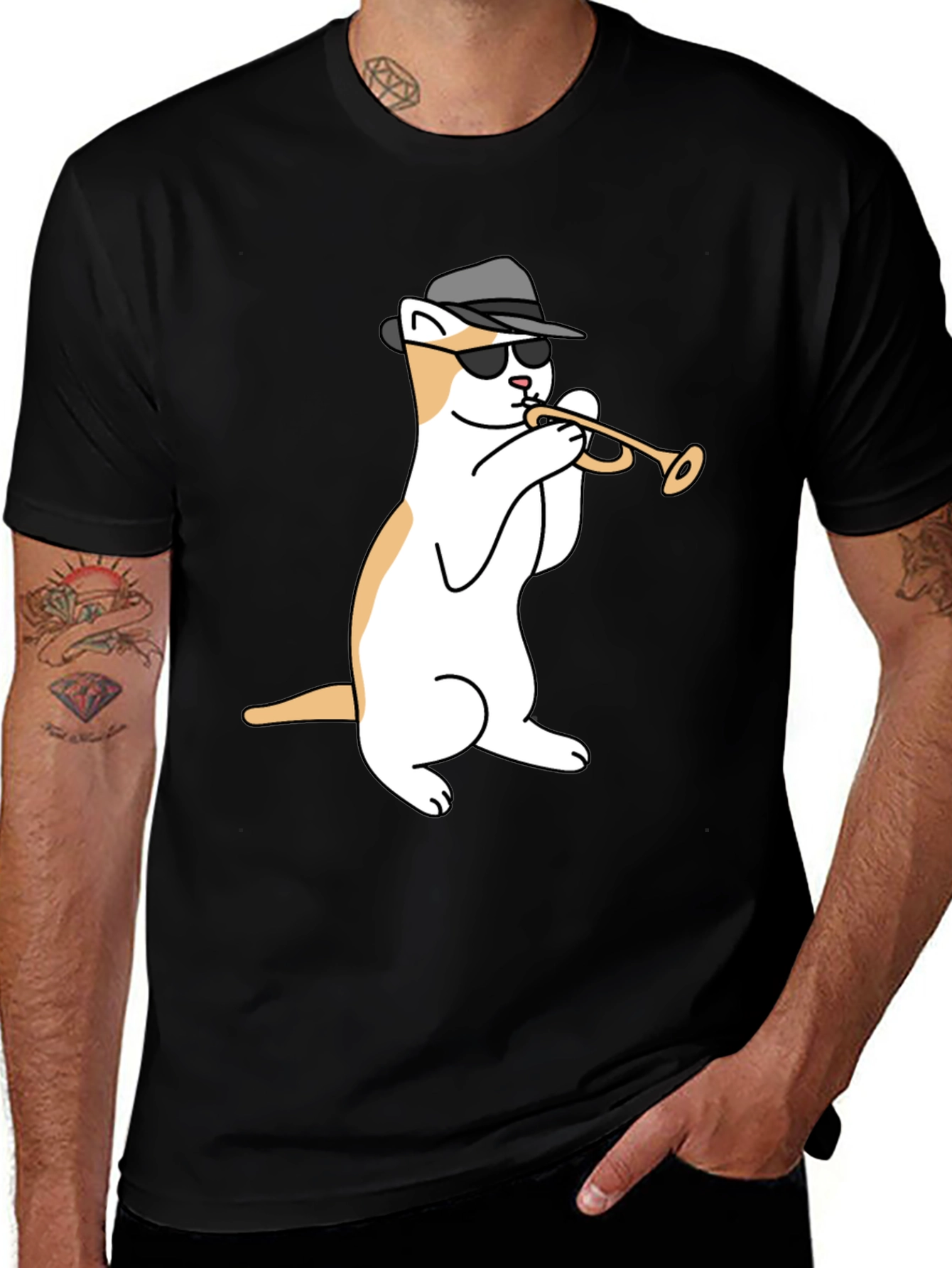 Variant 2 of Cool Cat Trumpet Black T-Shirt