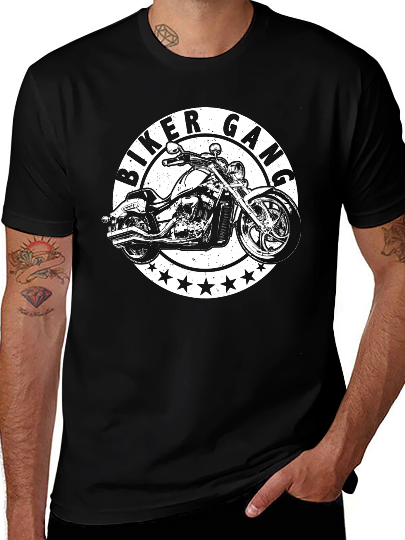 Variant 17 of Biker Gang Motorcycle Graphic T-Shirt - Black