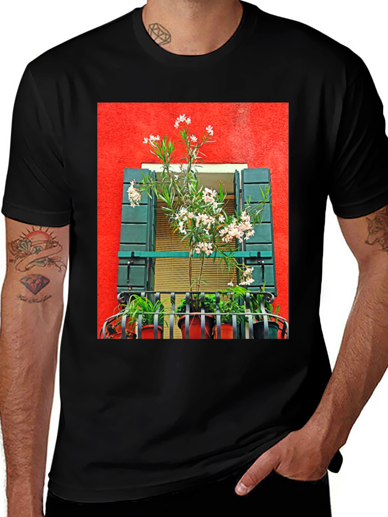 Variant 23 of Floral Balcony T-Shirt: Unique Graphic Tee