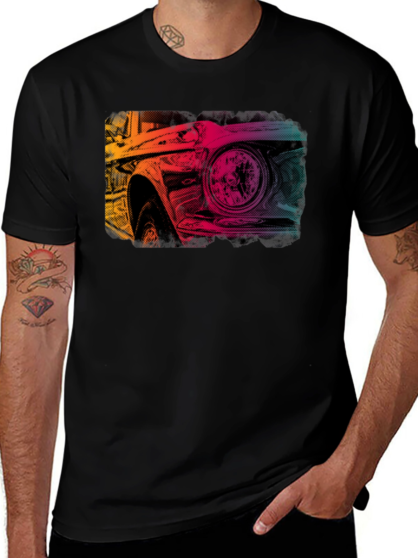Variant 28 of Retro Car Graphic Print Black T-Shirt