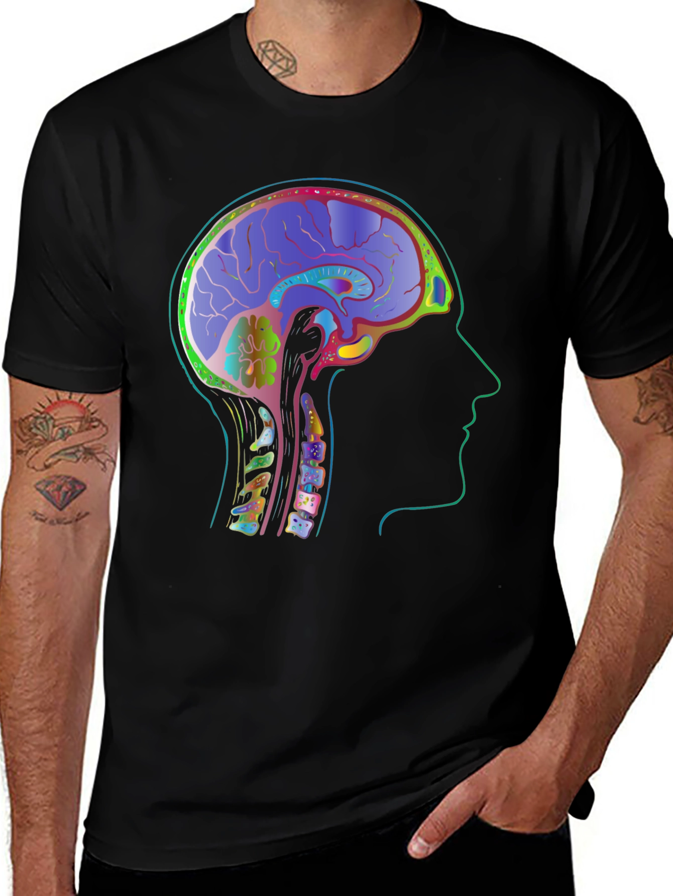 Variant 14 of Brain Anatomy Graphic T-Shirt - Black Cotton Tee