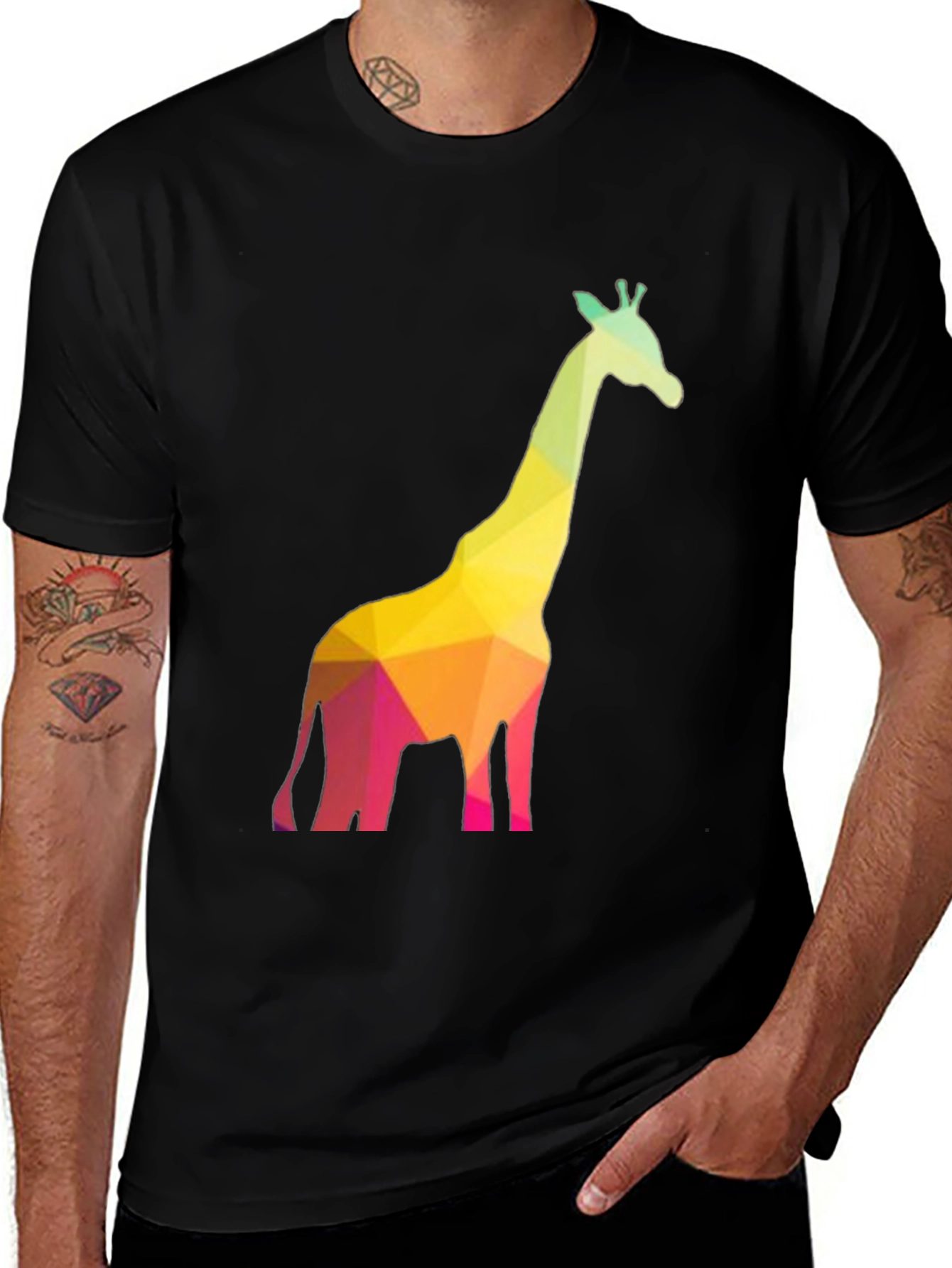 Variant 25 of Geometric Giraffe Graphic Black T-Shirt