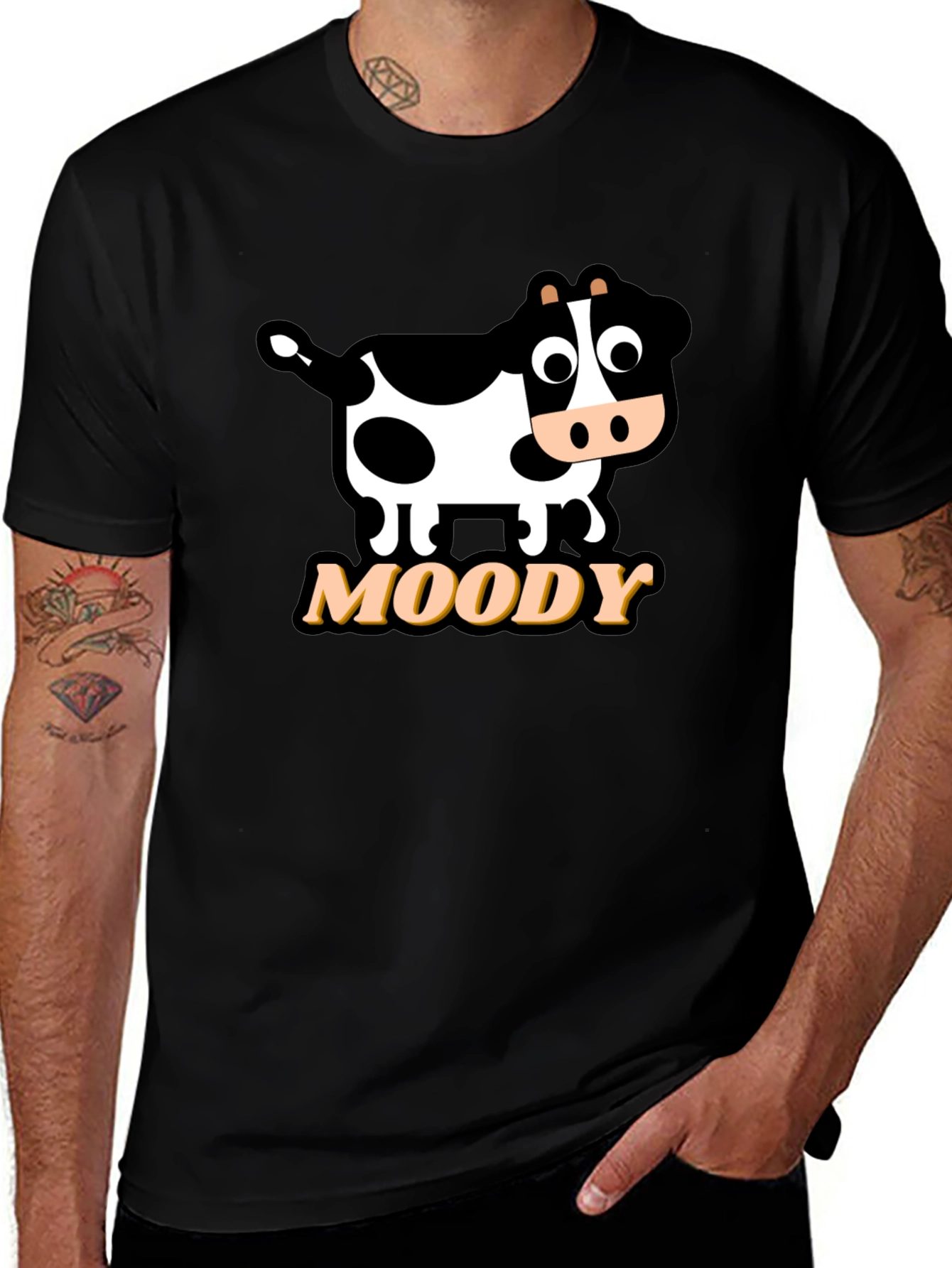 Variant 26 of Moody Cow Graphic Tee - Black Cotton T-Shirt