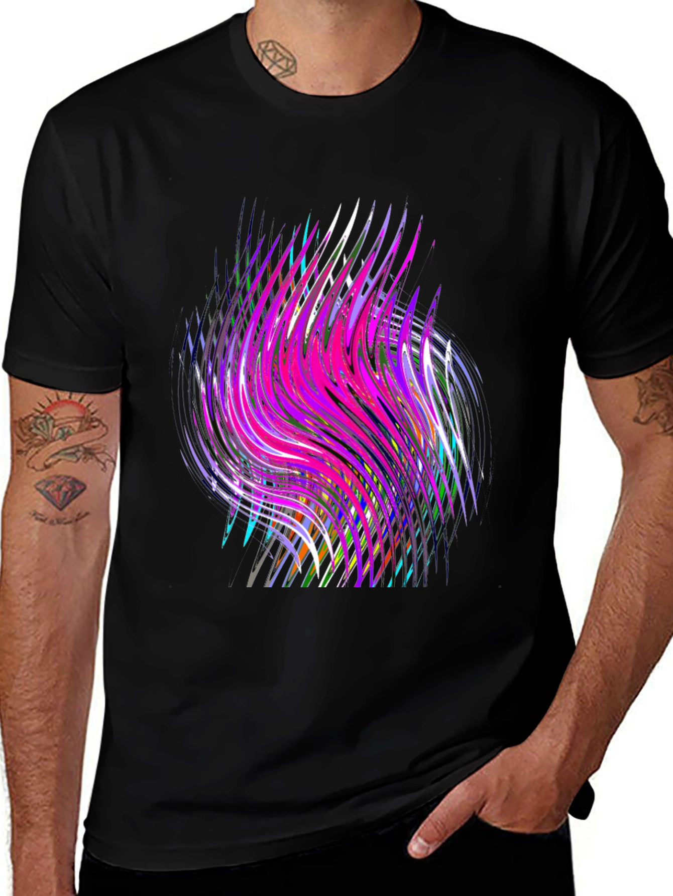 Black Abstract Swirl Graphic Black T-Shirt main image