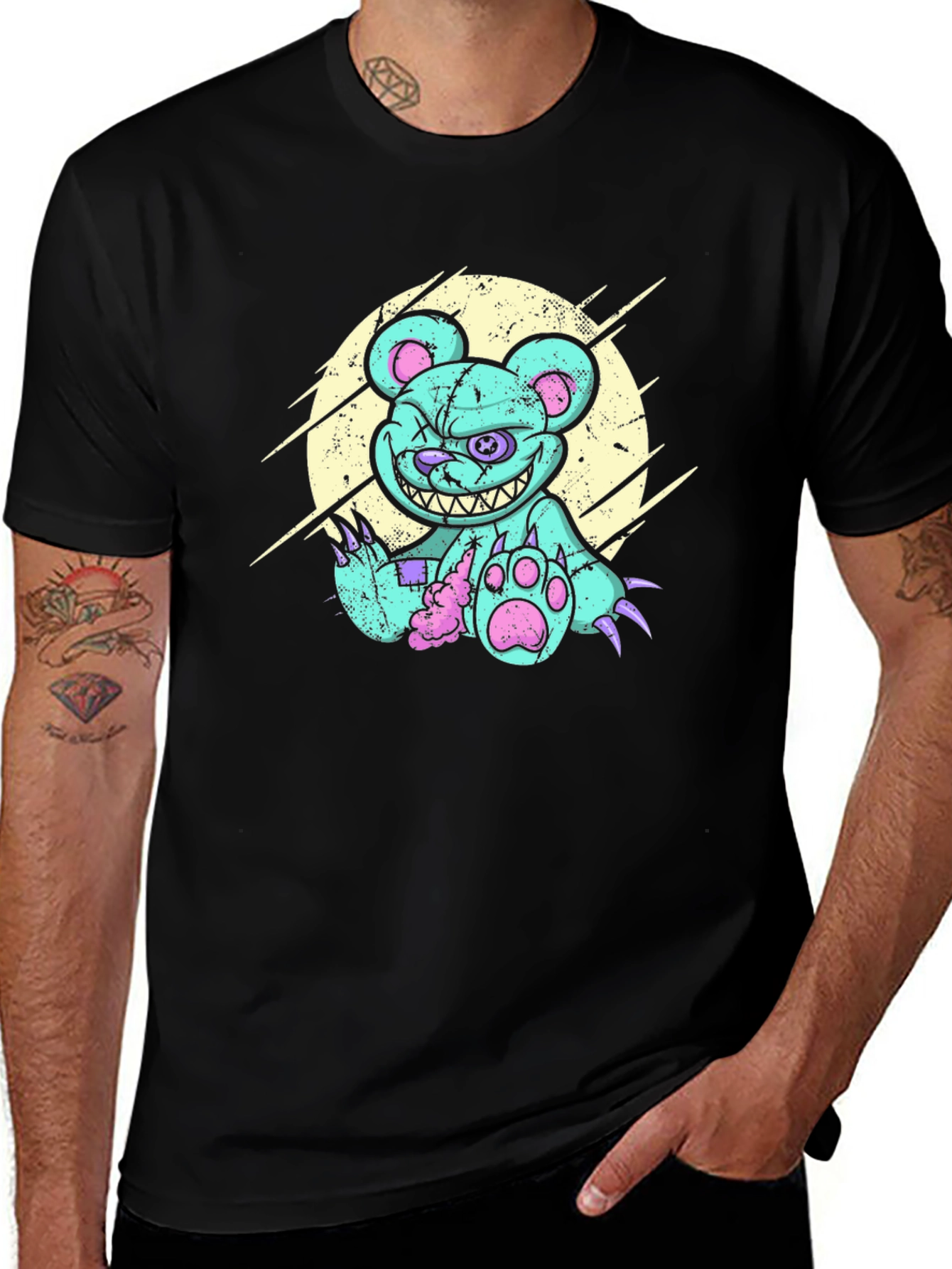 Black Scary Bear Graphic T-Shirt main image