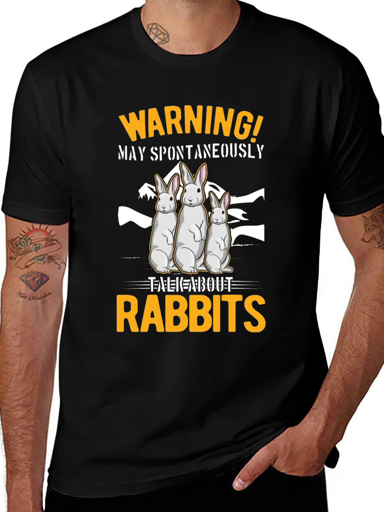 Variant 20 of Warning! May Spontaneously Talk About Rabbits Black T-Shirt