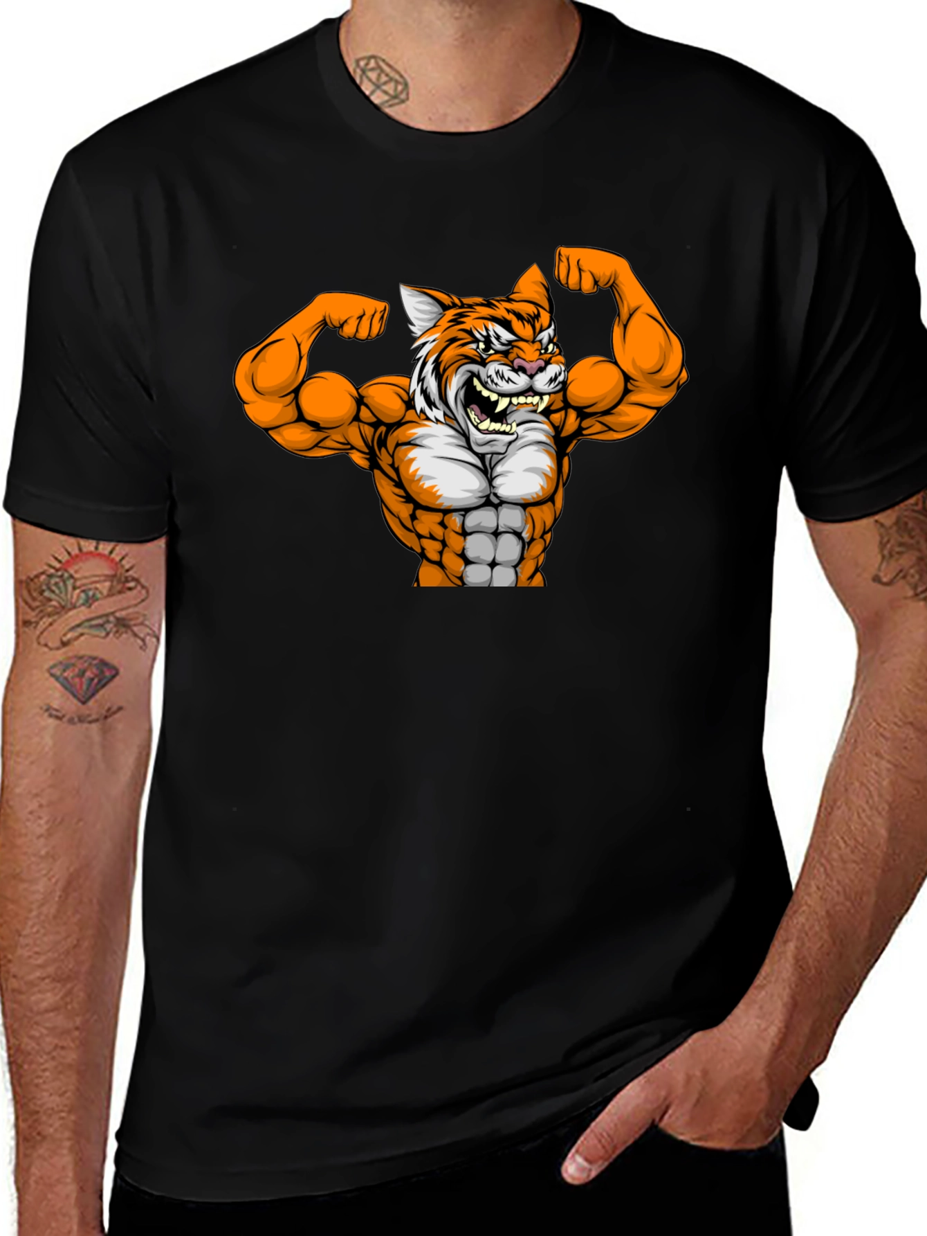 Variant 15 of Muscular Tiger Graphic T-Shirt - Unleash Your Inner Beast!
