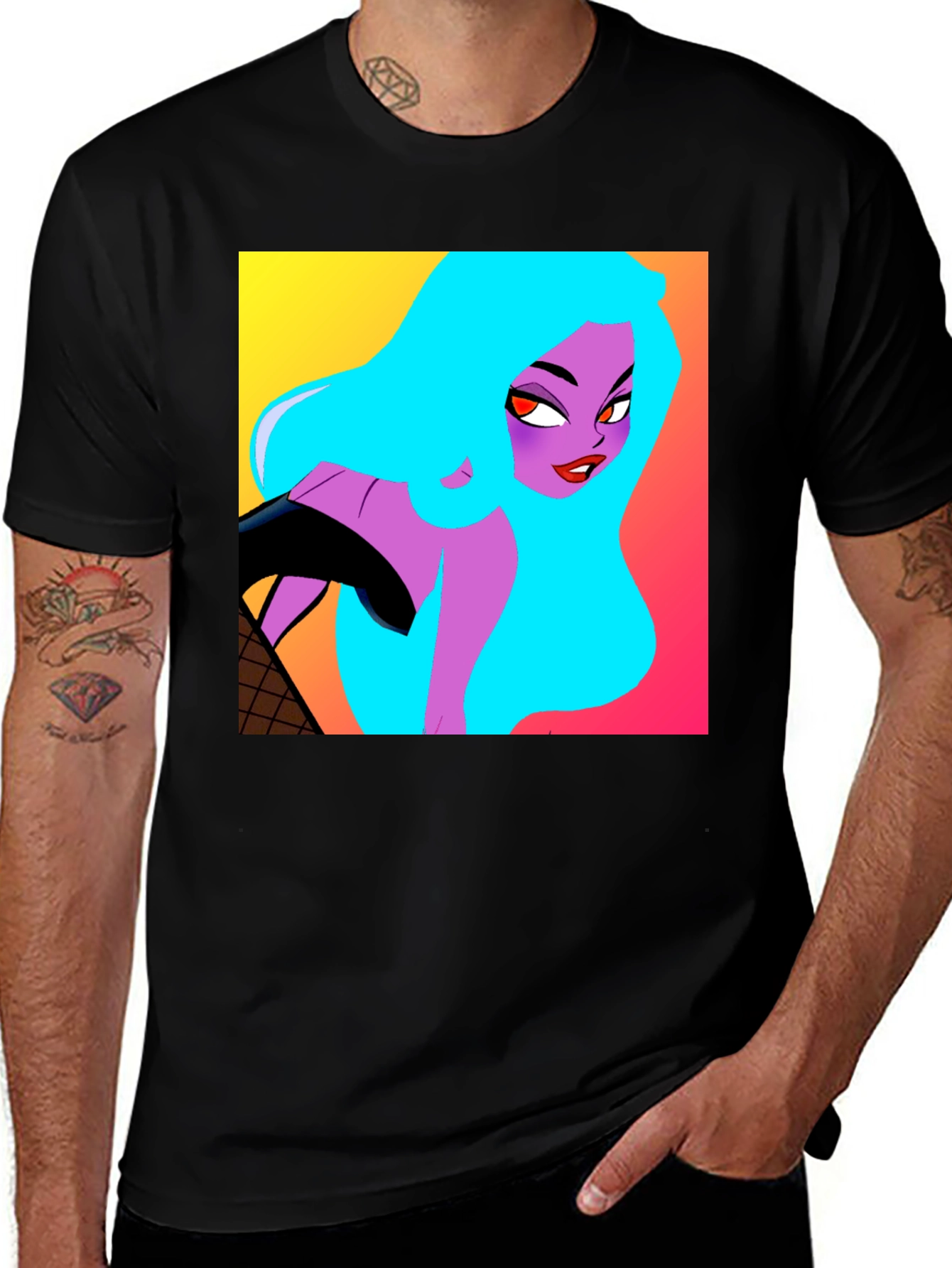 Variant 19 of Graphic Tee - Cartoon Woman T-Shirt - Black Unisex Fit