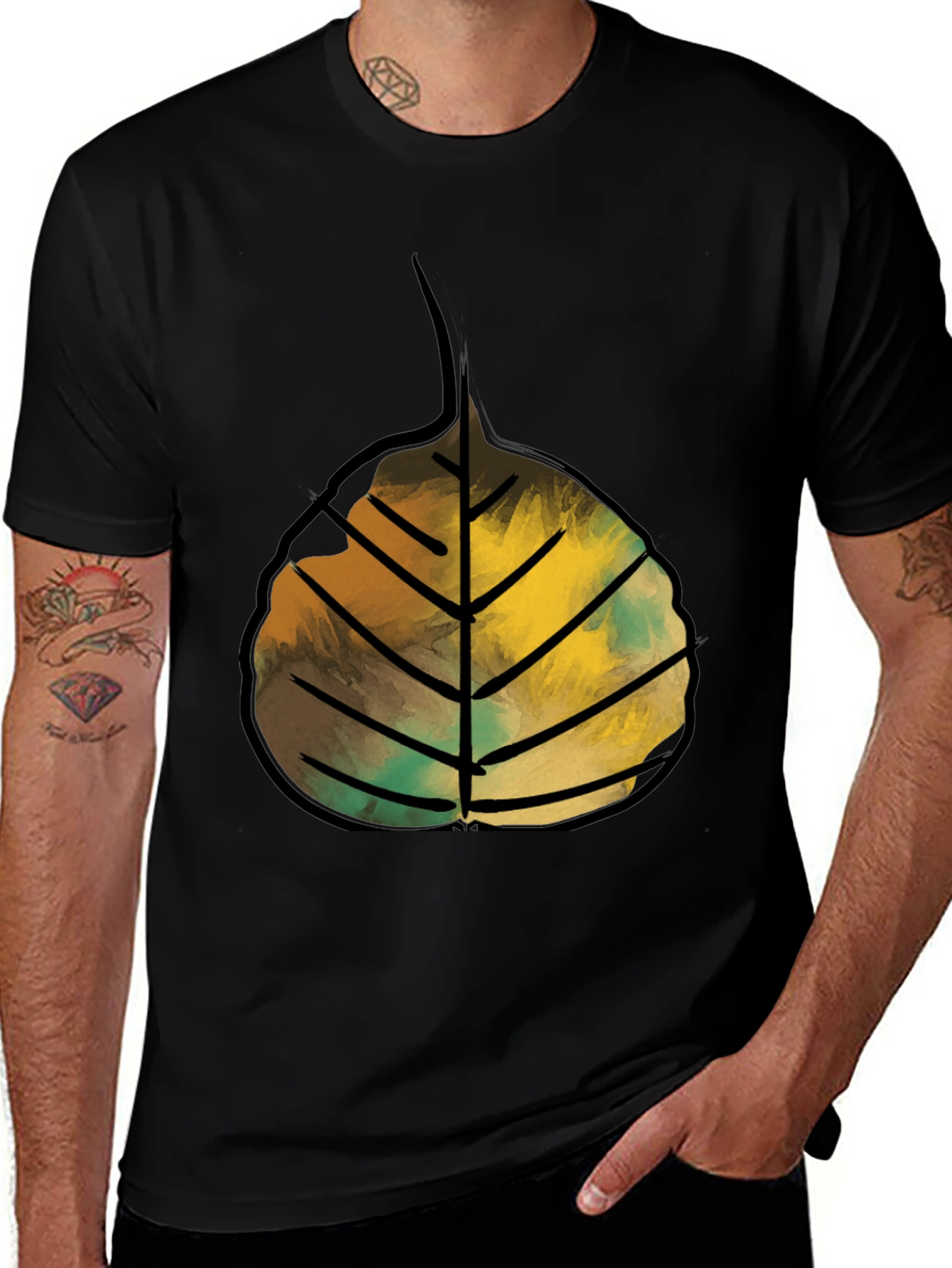 Variant 11 of Leaf Graphic Print Crew Neck Tee