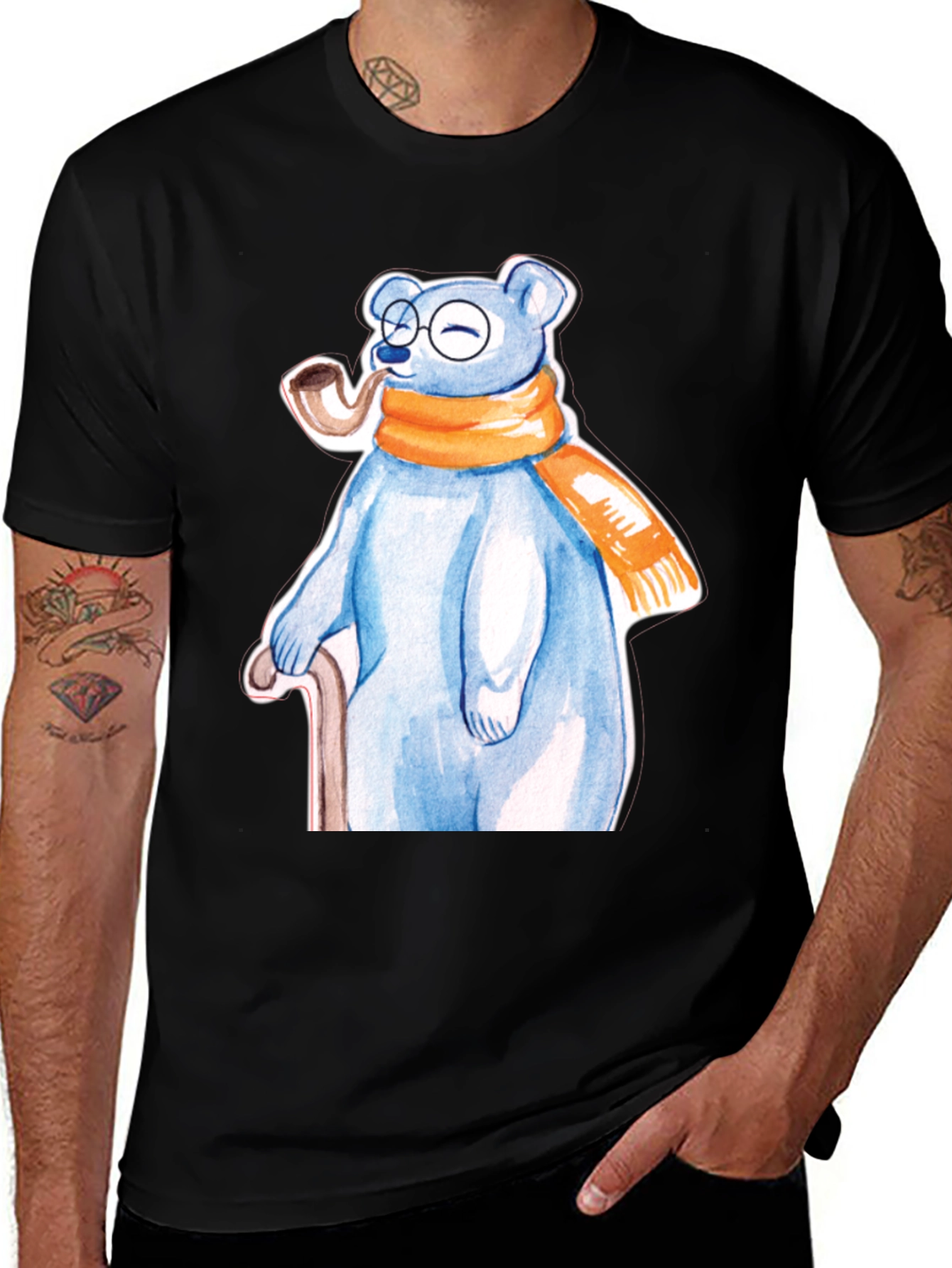 Variant 28 of Bear with Pipe Graphic Tee - Unique T-Shirt