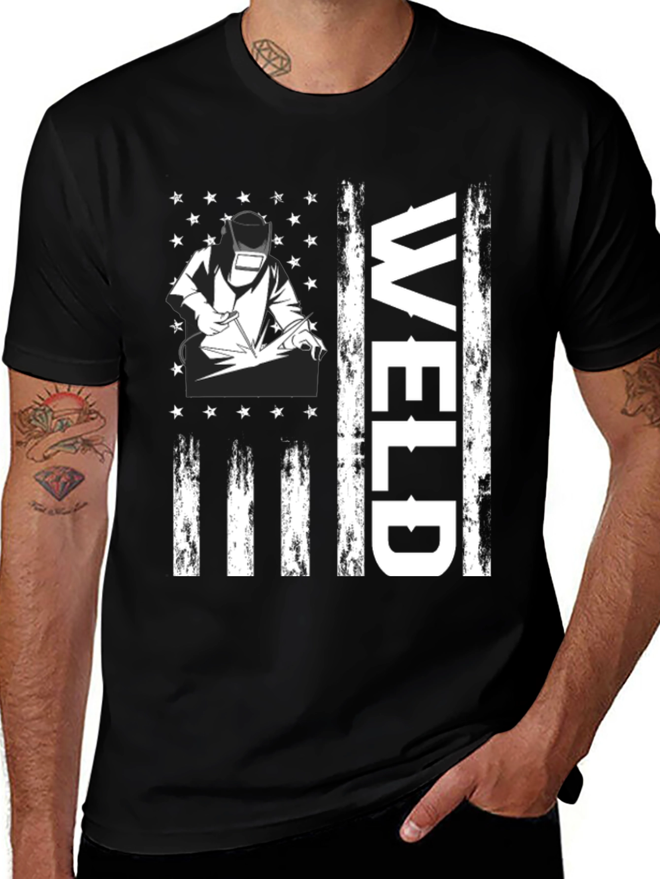 Variant 10 of Welder American Flag Graphic Tee - Black Cotton T-Shirt