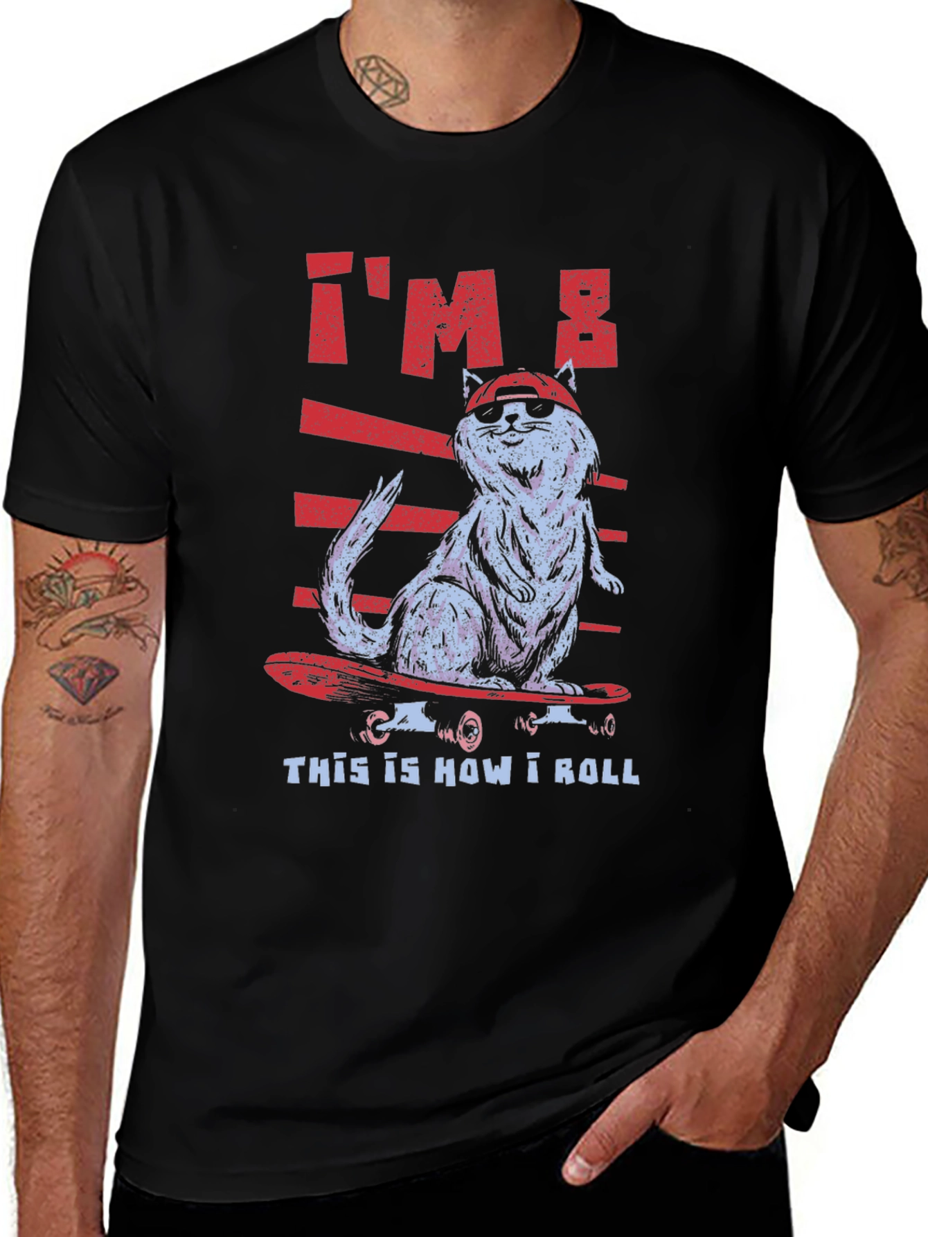 Variant 28 of Cool Cat Skateboard T-Shirt: This Is How I Roll
