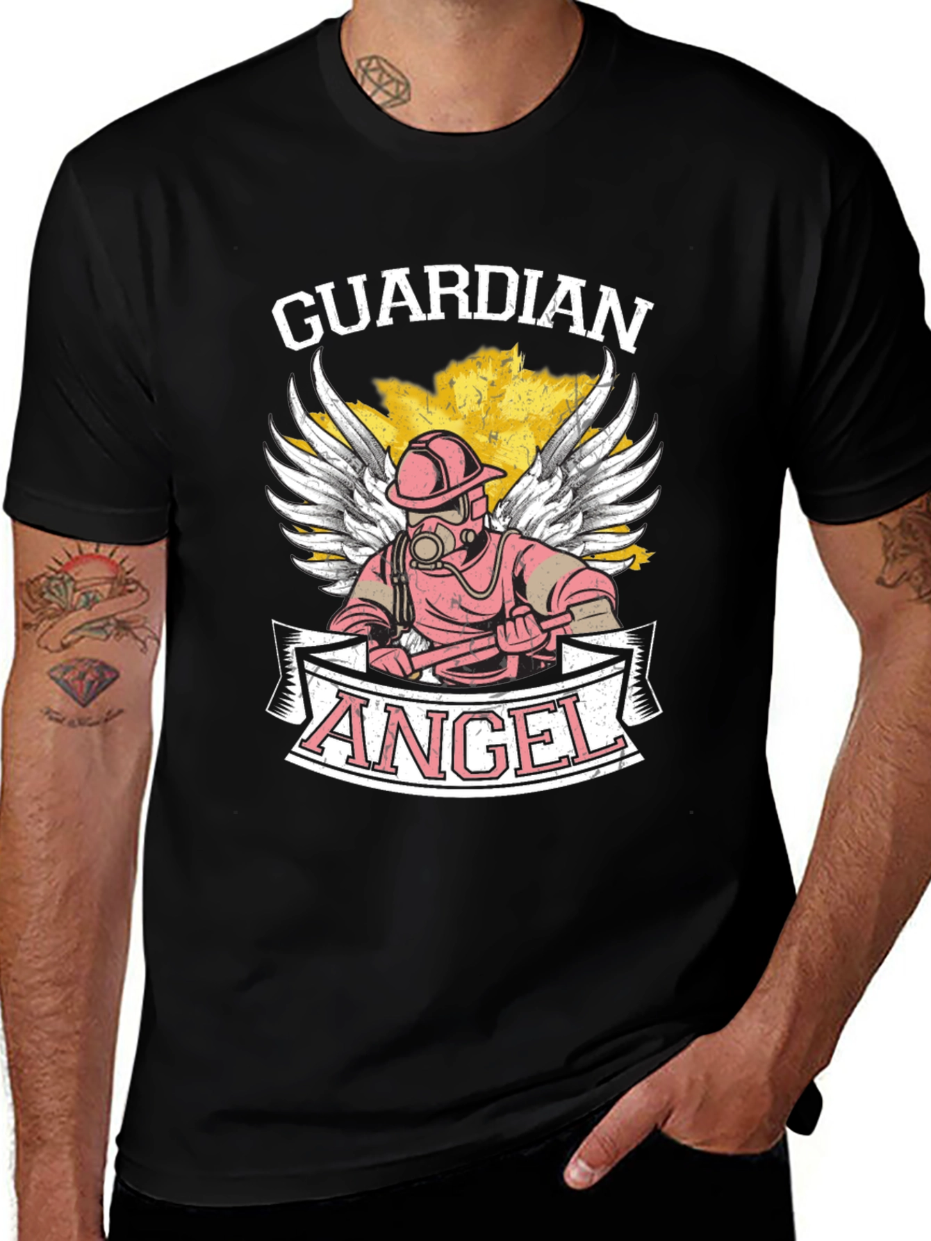 Variant 23 of Guardian Angel Firefighter Graphic Tee