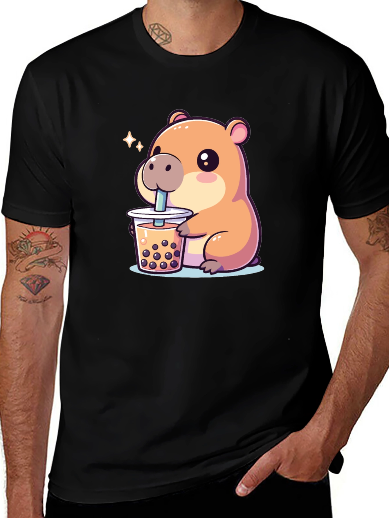 Variant 4 of Cute Capybara Bubble Tea Graphic T-Shirt