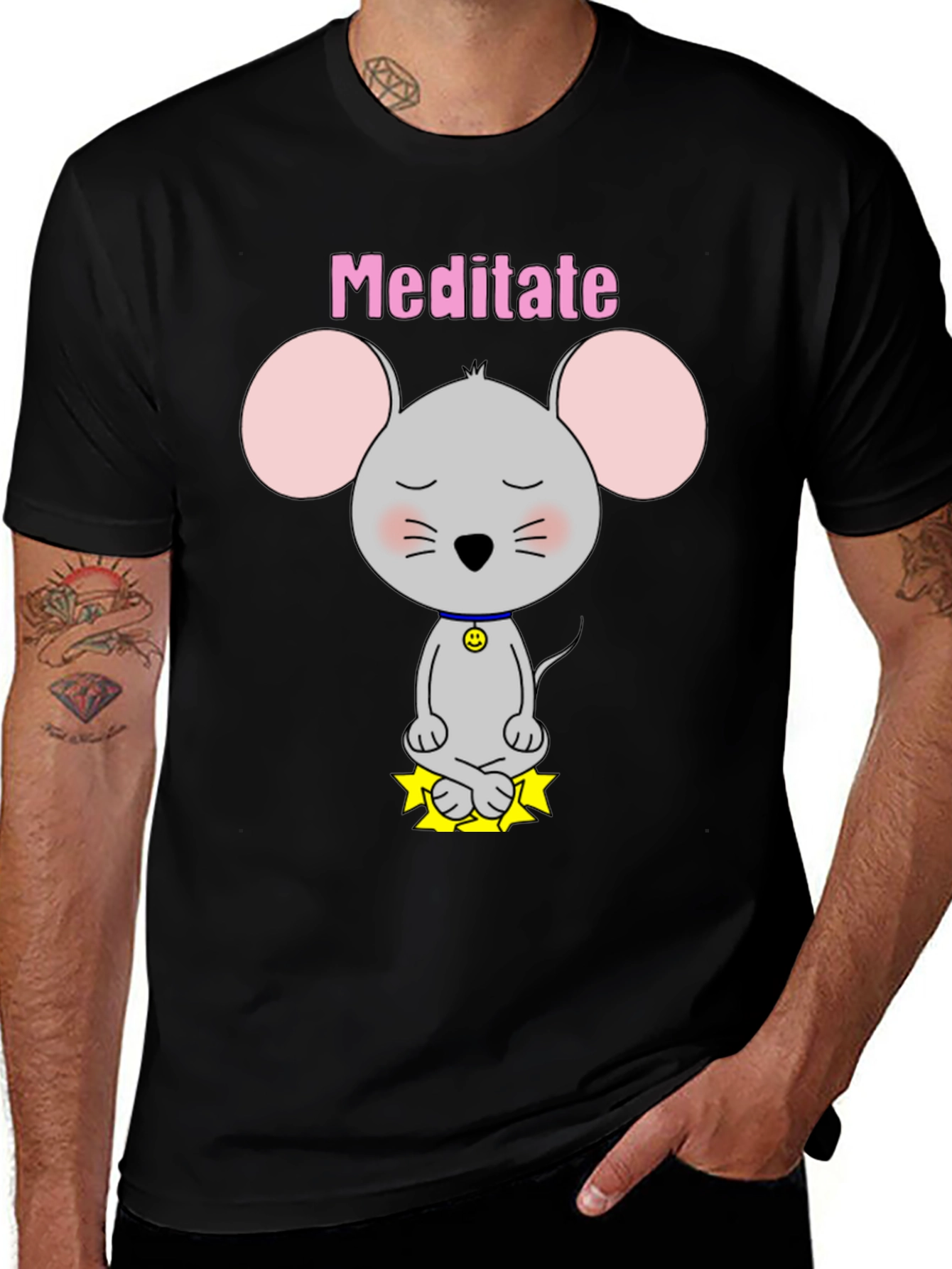 Variant 11 of Meditating Mouse Graphic Tee - Unisex Black T-Shirt