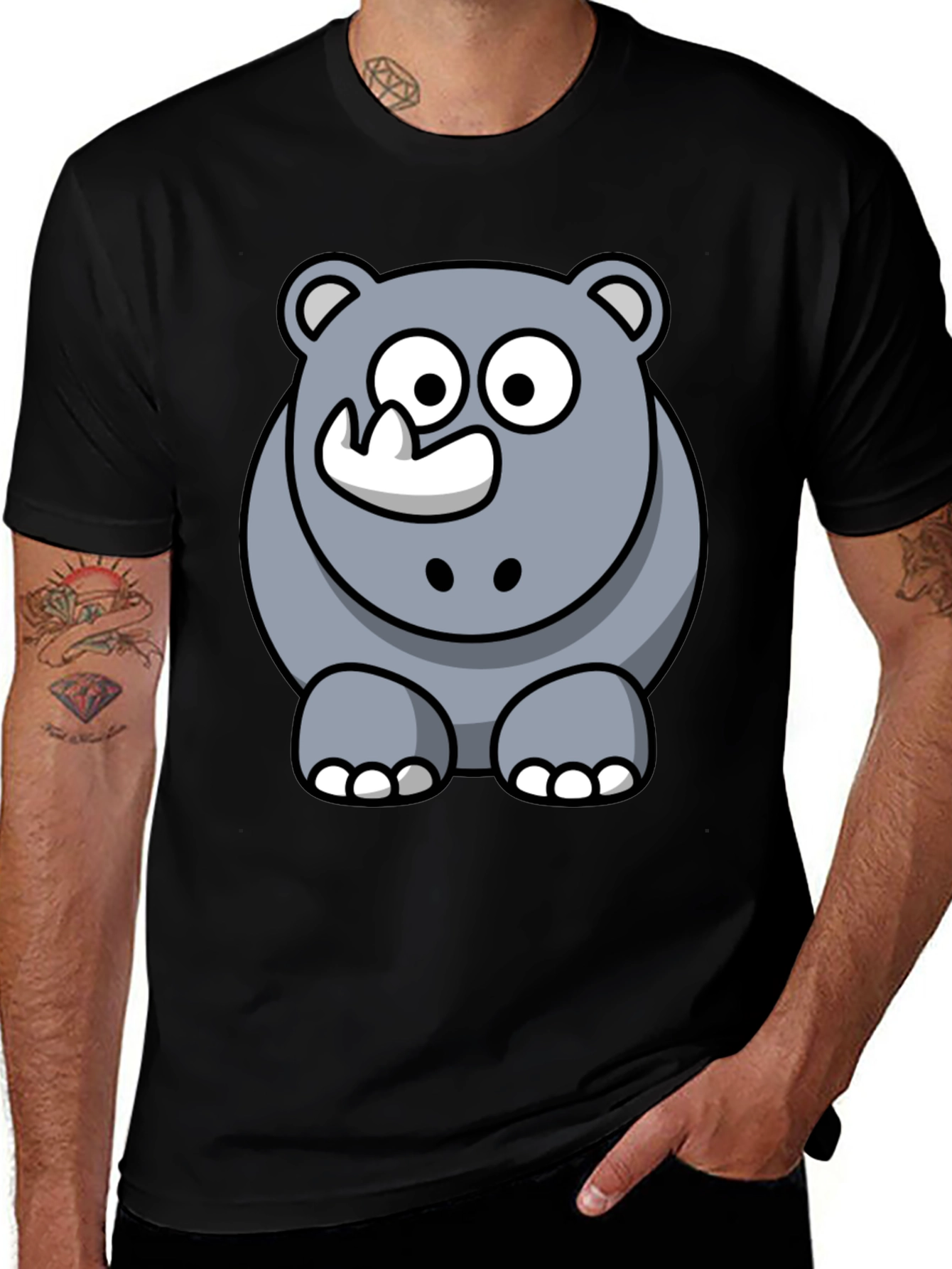 Variant 7 of Cartoon Rhino Graphic T-Shirt - Black