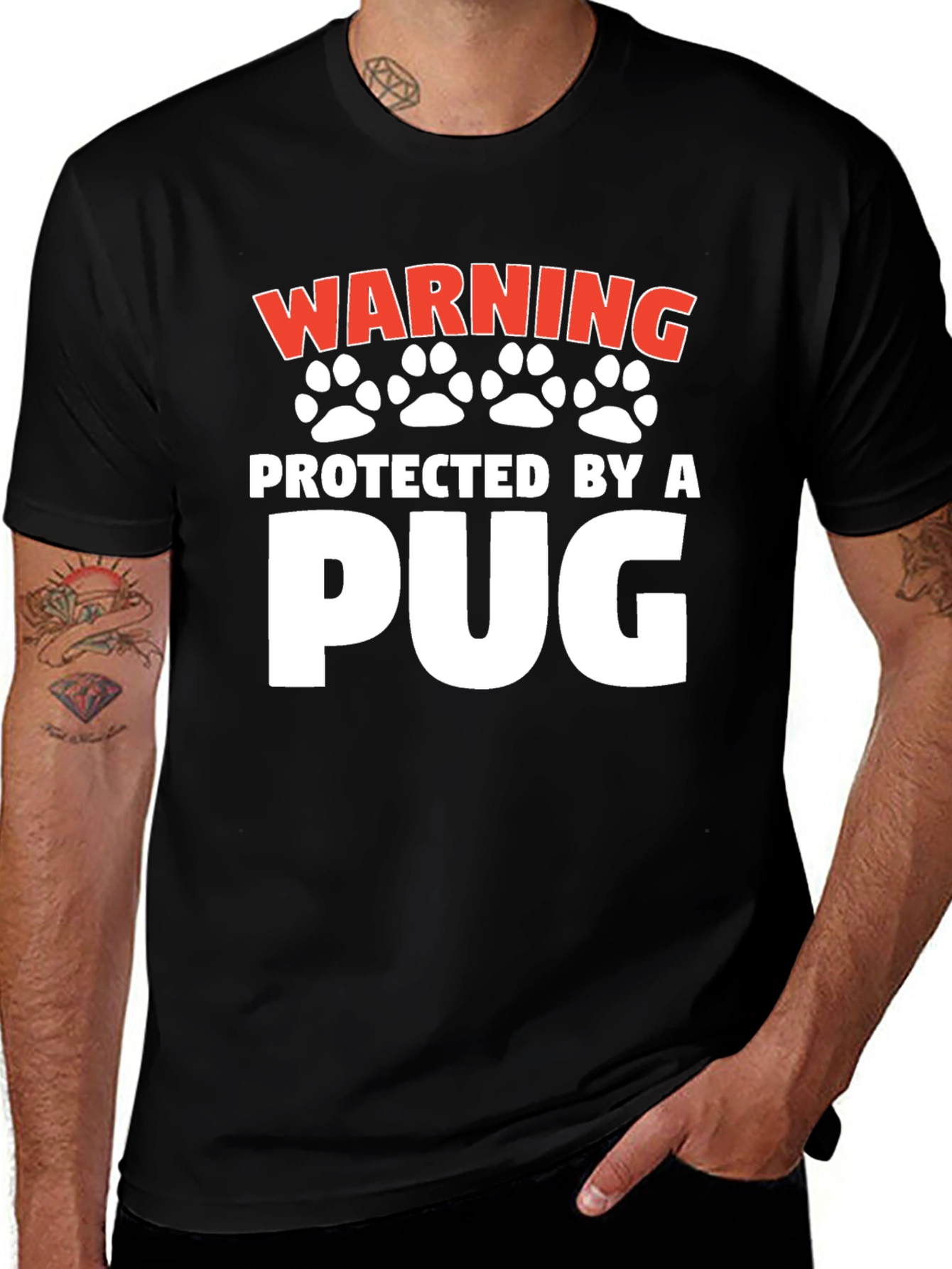 Variant 8 of Warning Protected By a Pug Black T-Shirt