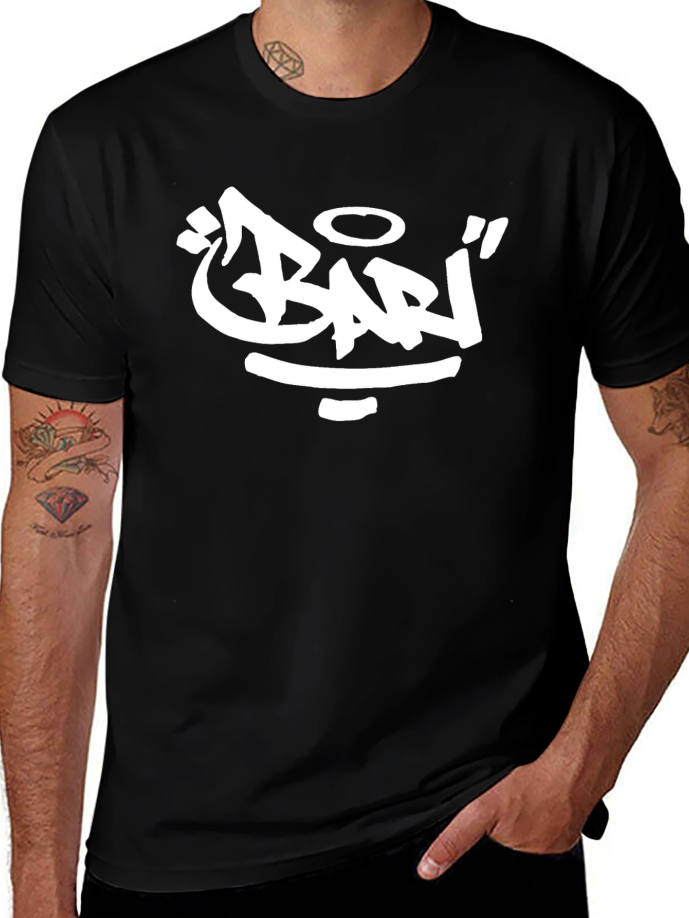 Variant 4 of Black Graphic Tee - "Bari" Graffiti Style Print