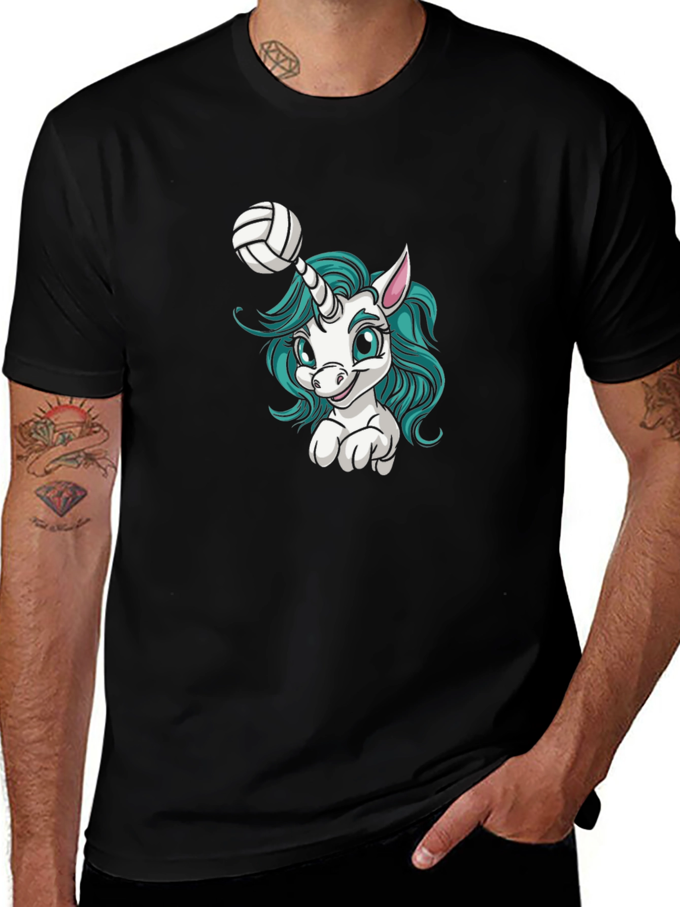 Variant 2 of Volleyball Unicorn Graphic Tee - Black Cotton T-Shirt