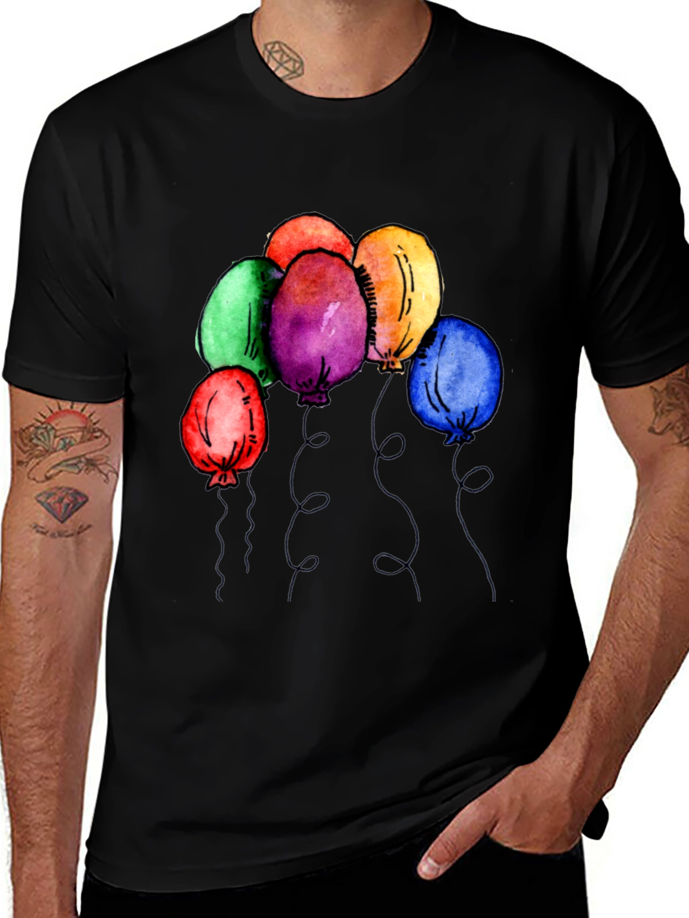 Variant 28 of Watercolor Balloons Graphic Black T-Shirt
