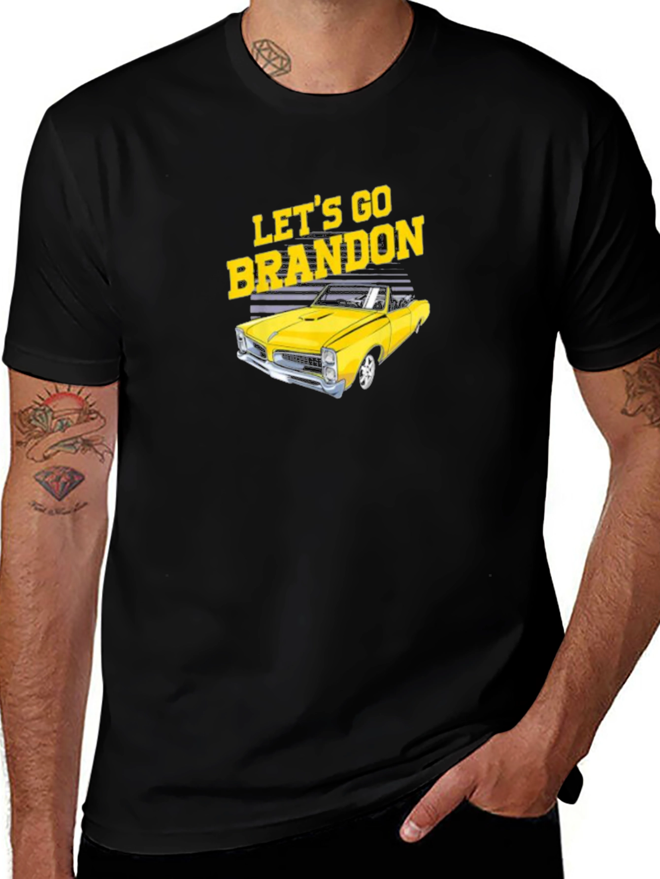 Variant 5 of Let's Go Brandon Yellow Car Black T-Shirt