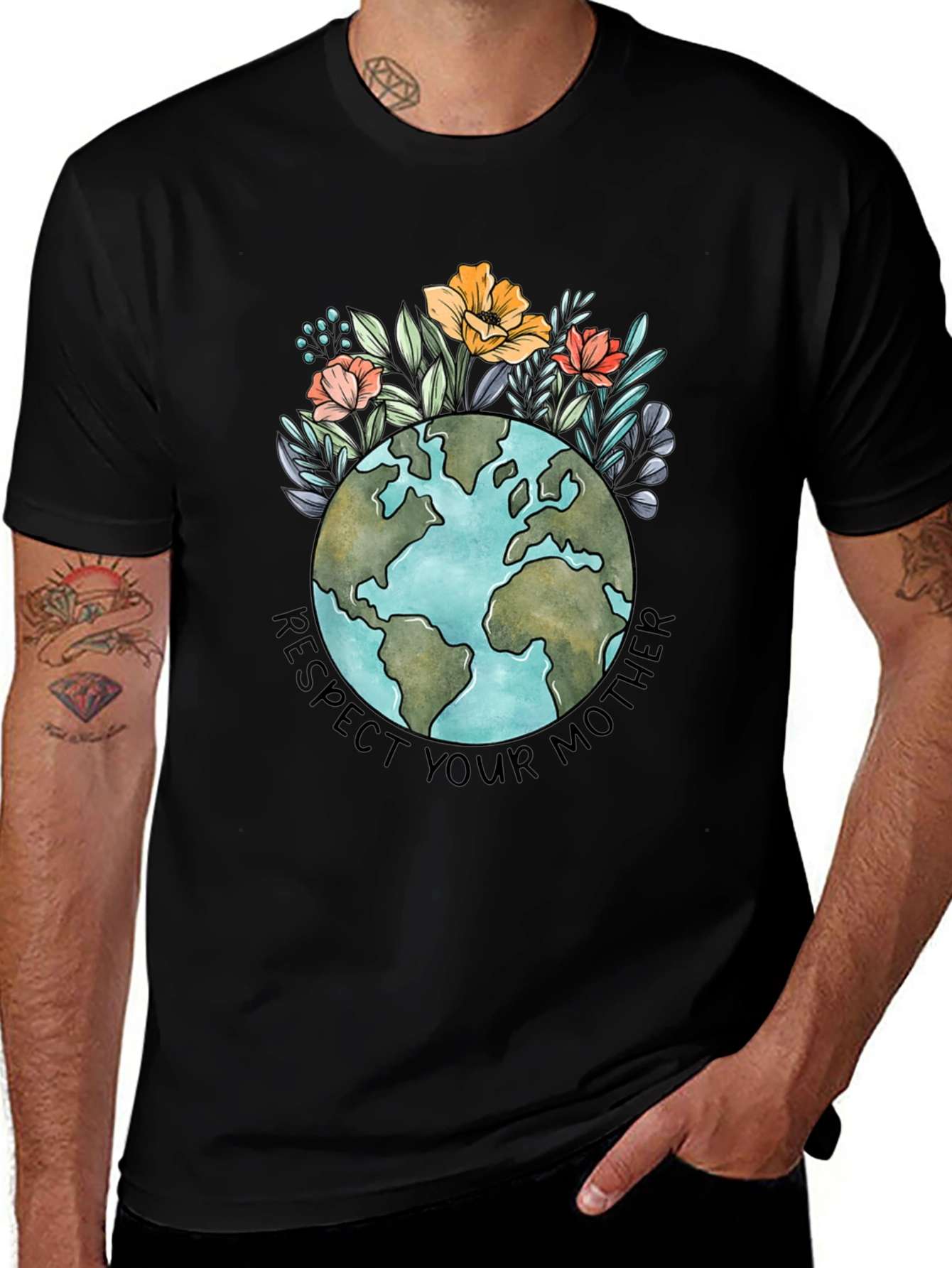 Respect Your Mother Earth T-Shirt - Floral Globe Design