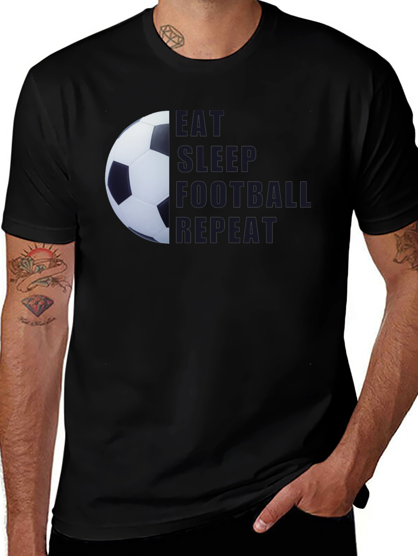 Black Eat Sleep Football Repeat Black T-Shirt main image