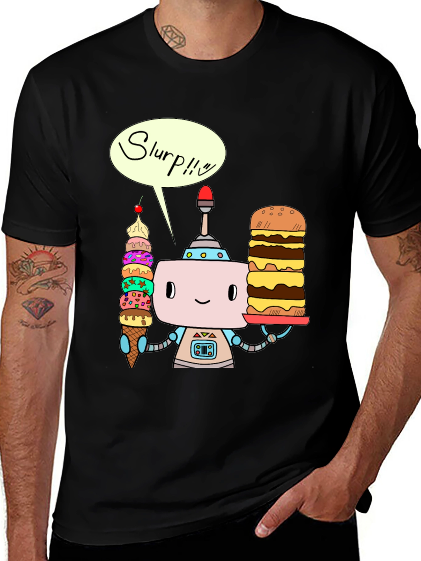 Variant 4 of Robot with Ice Cream and Burger T-Shirt