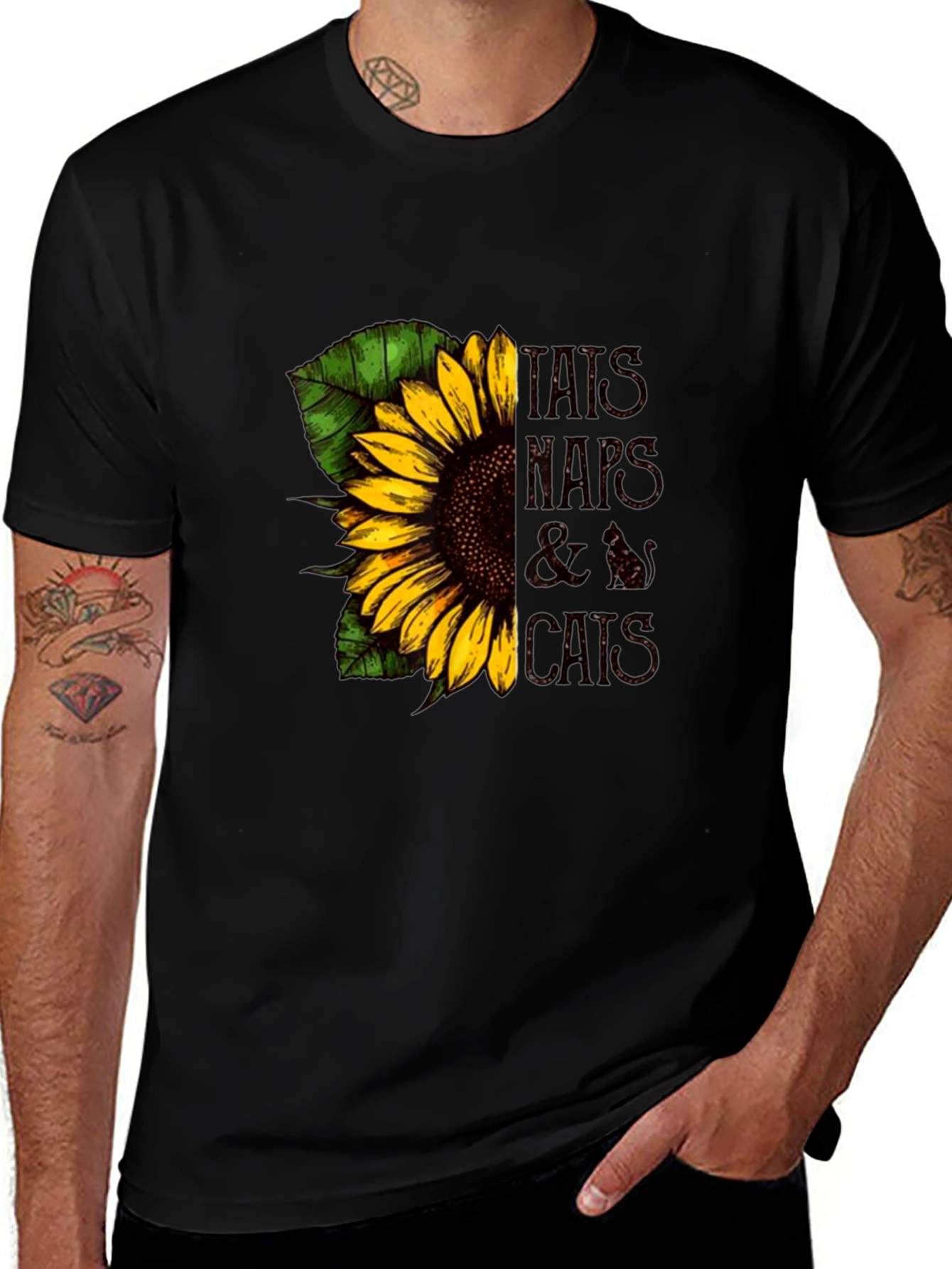 Variant 4 of Sunflower Tattoos Naps and Cats Black Tee