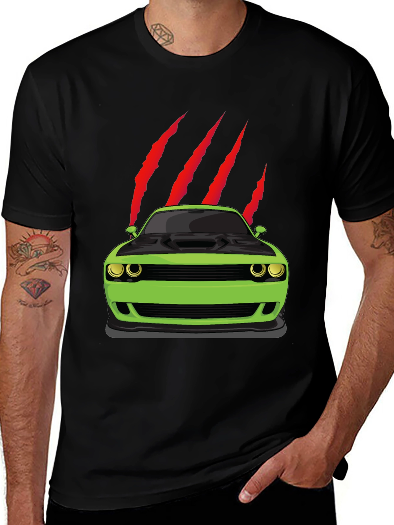 Green Muscle Car Graphic T-Shirt