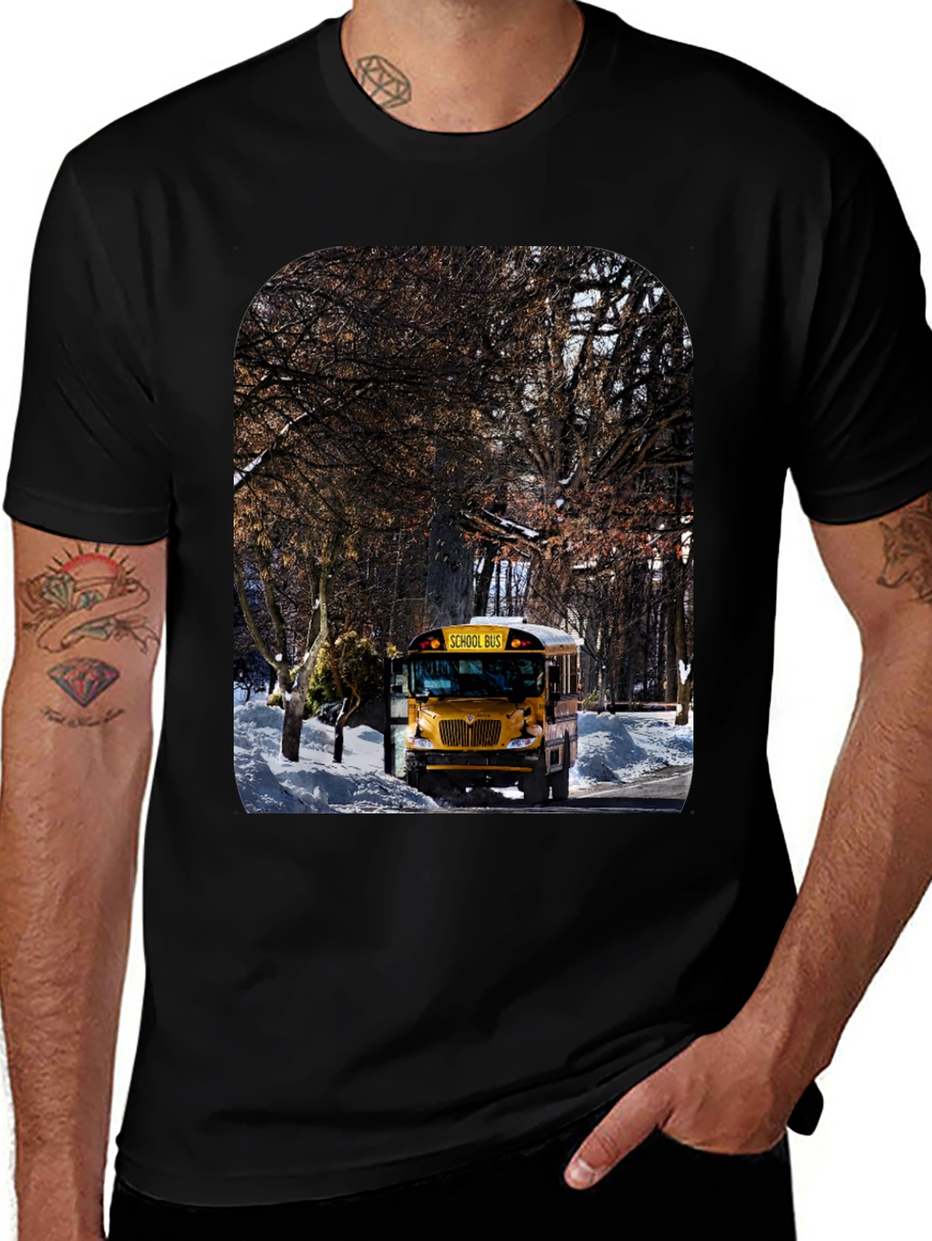 Variant 14 of School Bus T-Shirt - Winter Scene