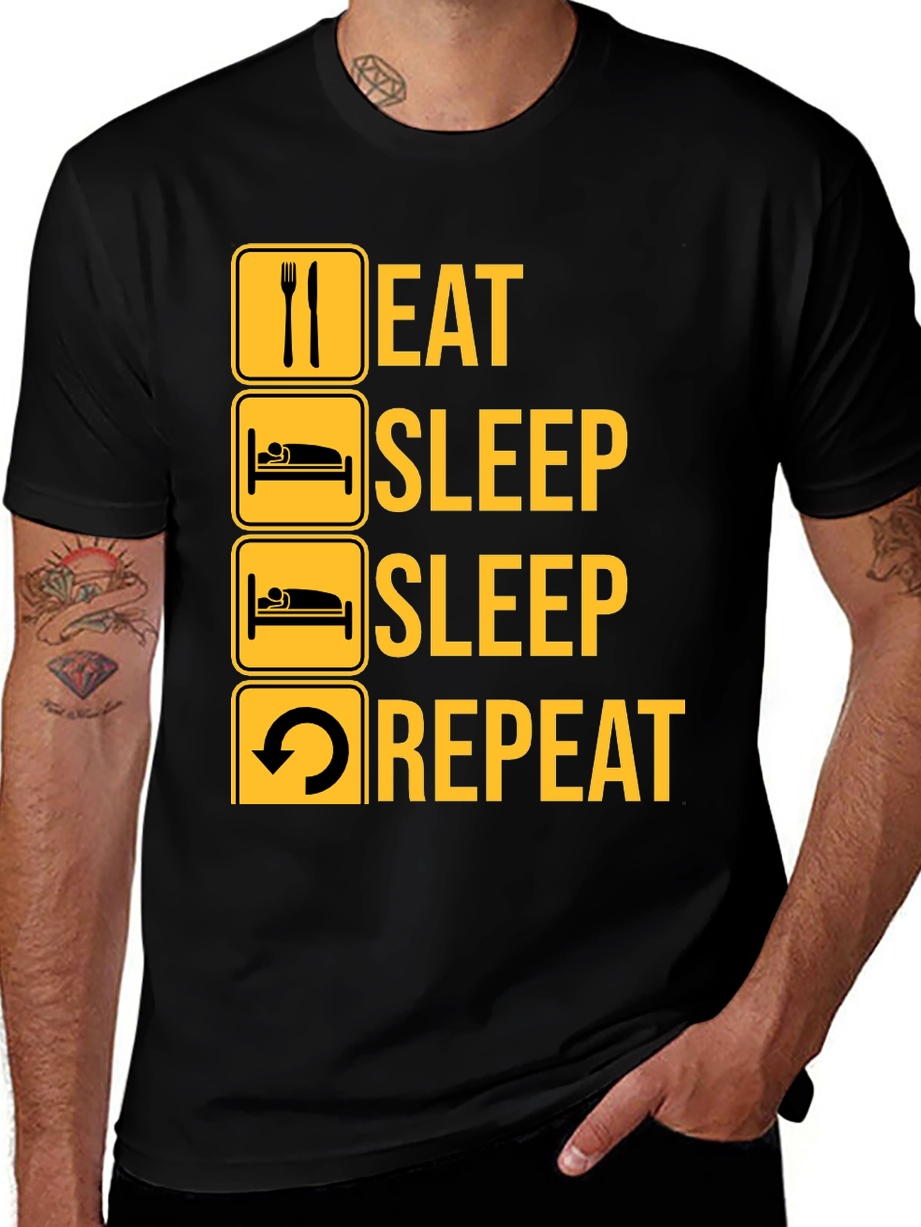 Variant 17 of Eat Sleep Repeat Black Graphic Tee