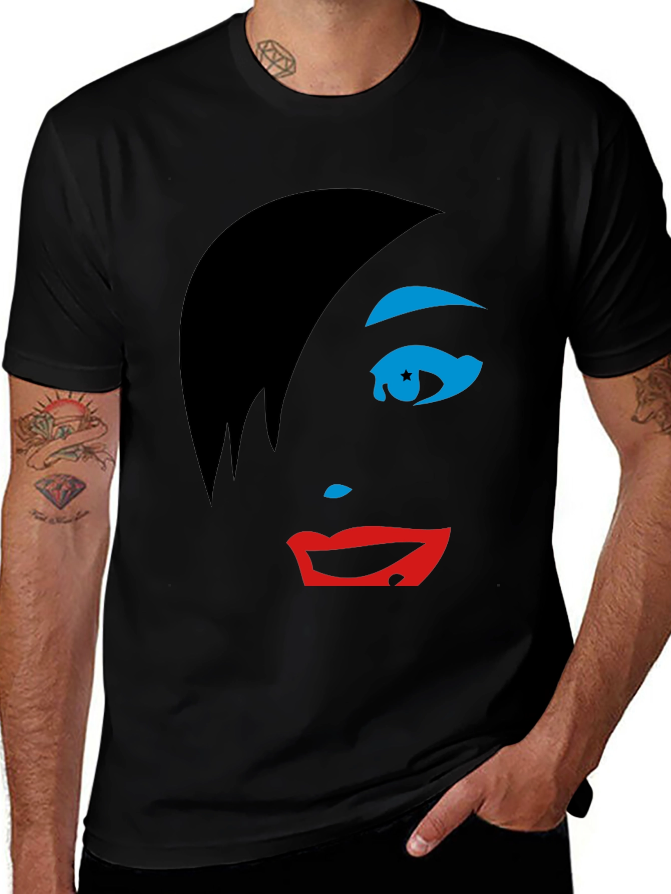 Variant 8 of Abstract Face Graphic Tee - Stylish Black T-Shirt