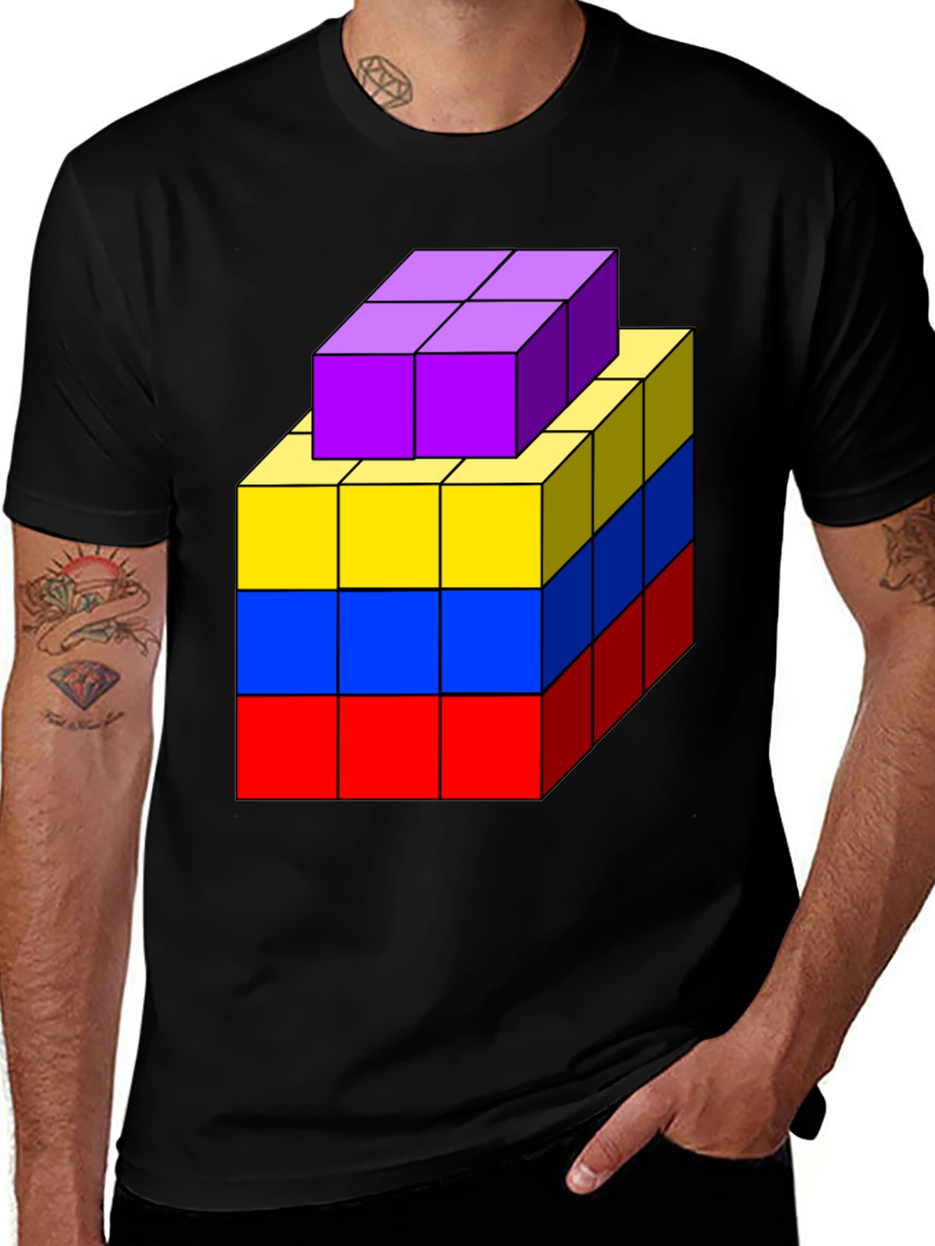 Variant 30 of Geometric Block T-Shirt - Abstract Cube Design