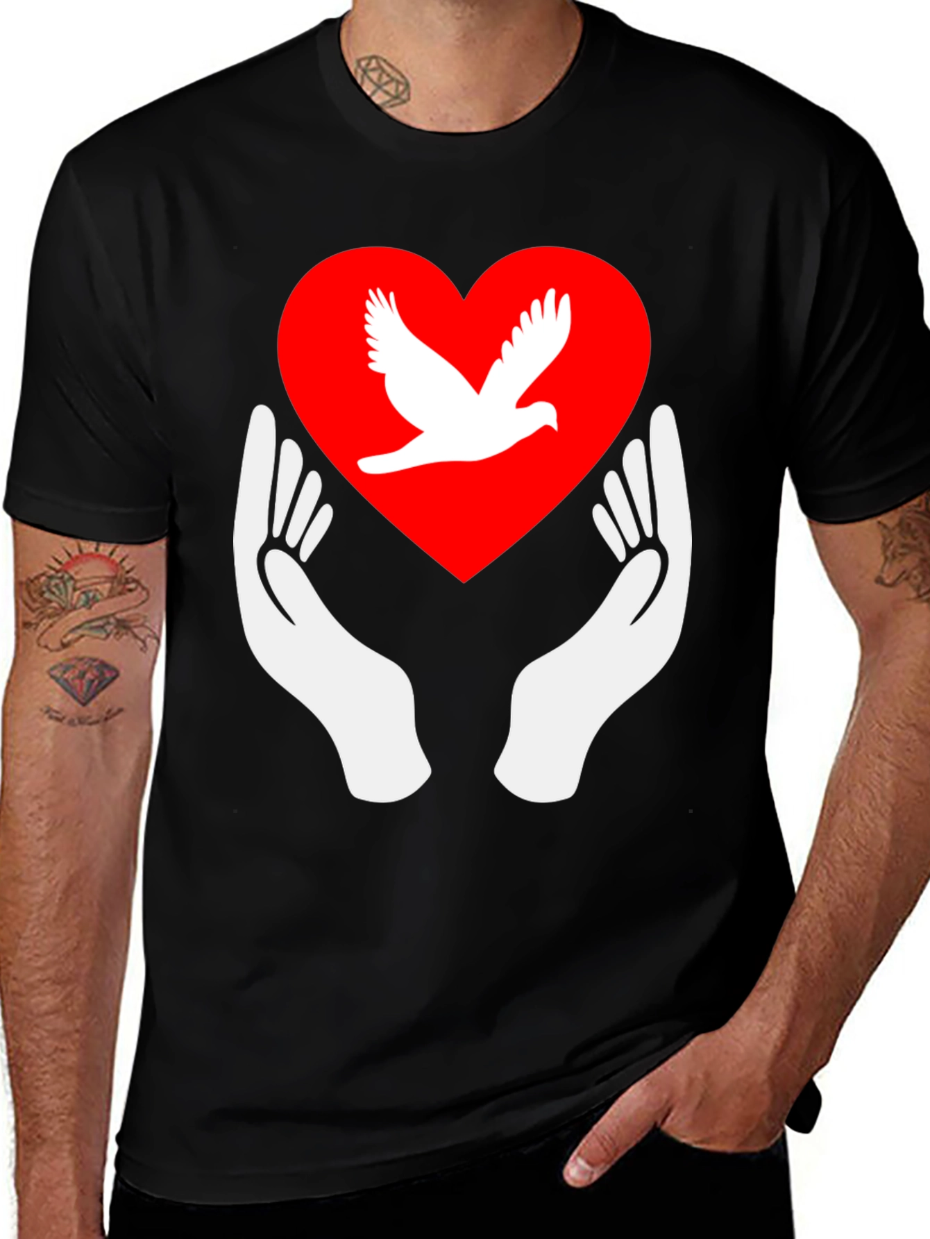 Variant 2 of Dove Heart Graphic Tee - Peace Symbol Shirt