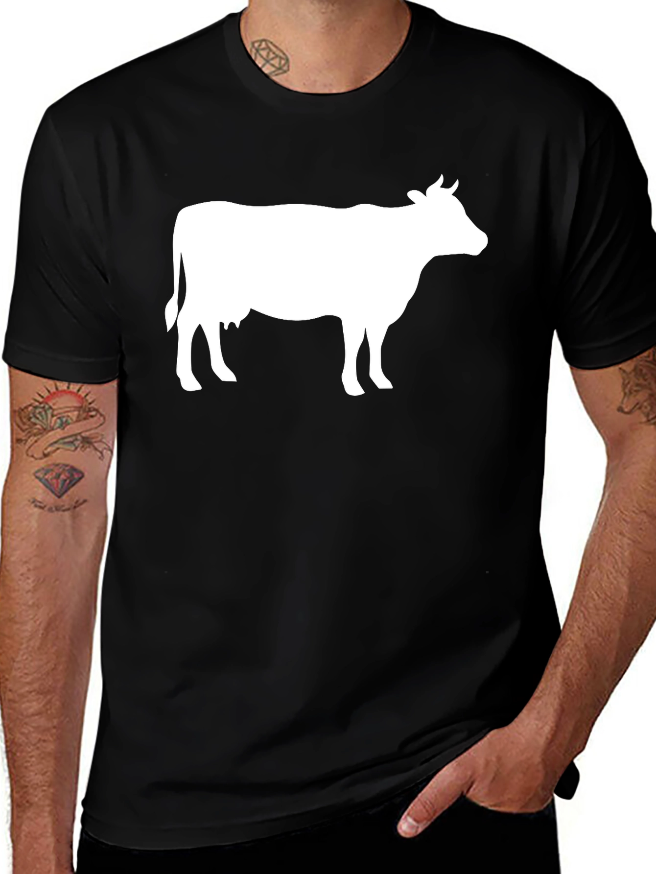 Variant 8 of Cow Graphic T-Shirt - Black Cotton Blend