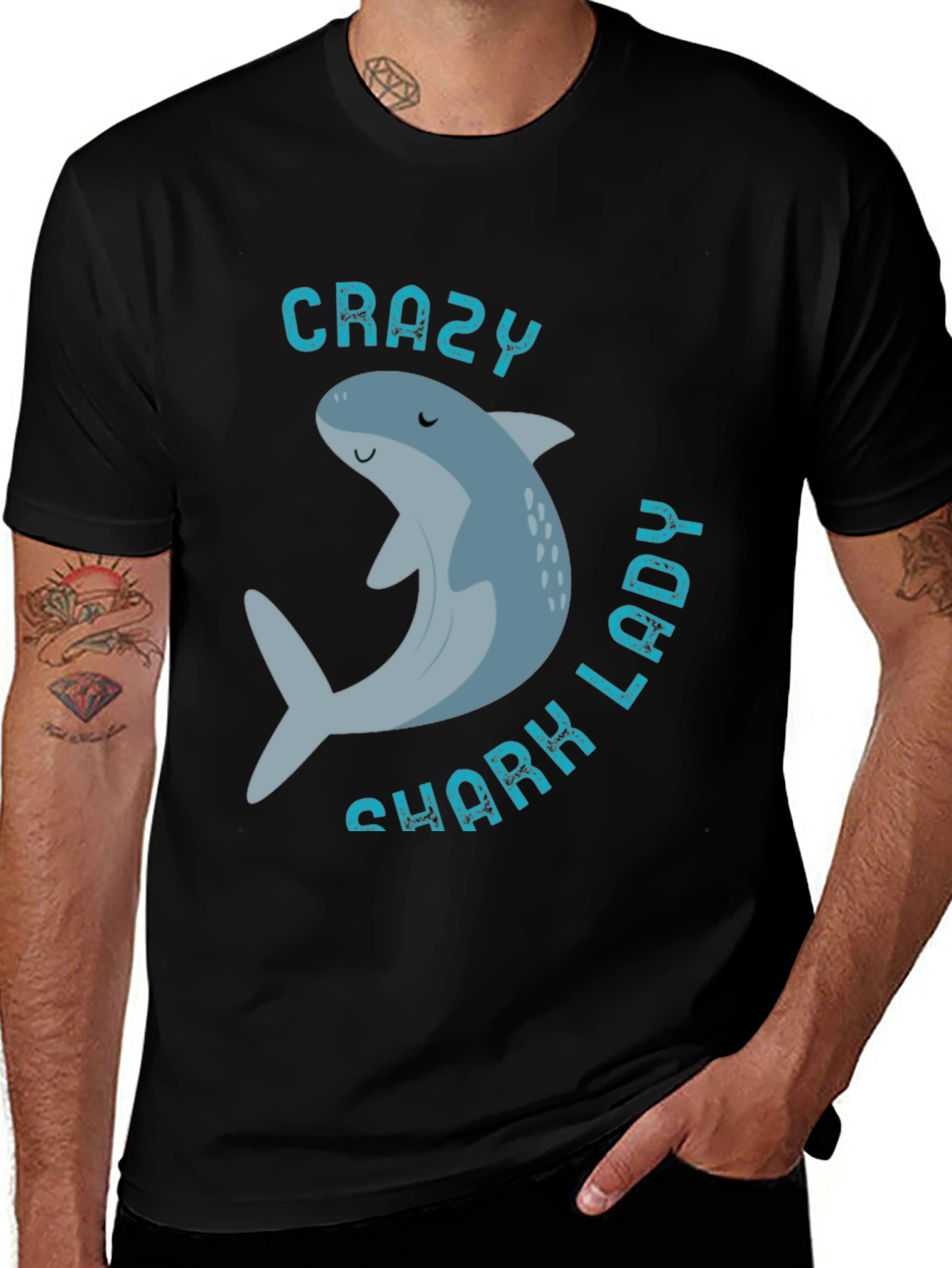 Variant 23 of Crazy Shark Lady T-Shirt - Fun Aquatic Graphic Tee