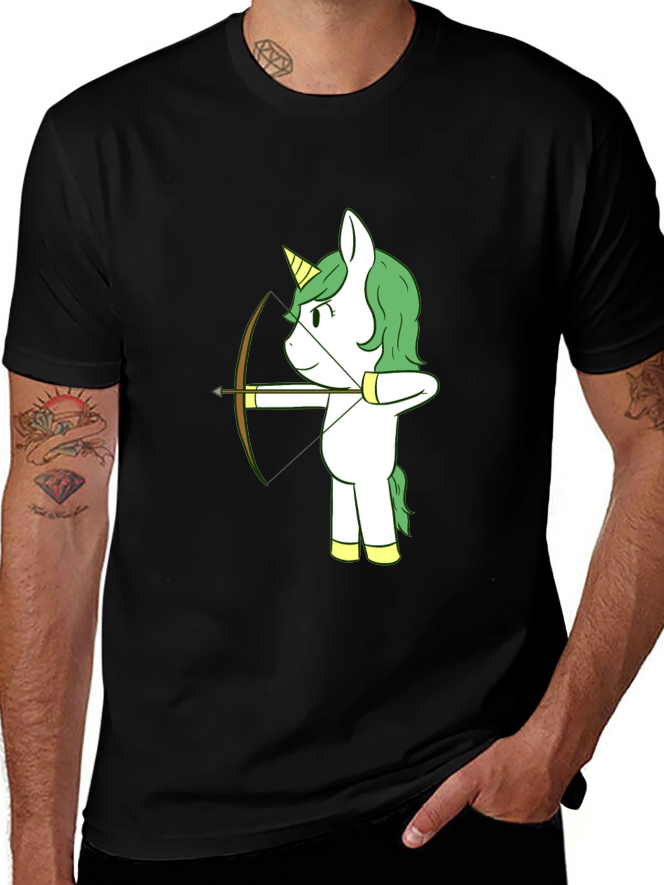 Variant 26 of Unicorn Archer Graphic T-Shirt - Black Crew Neck Tee