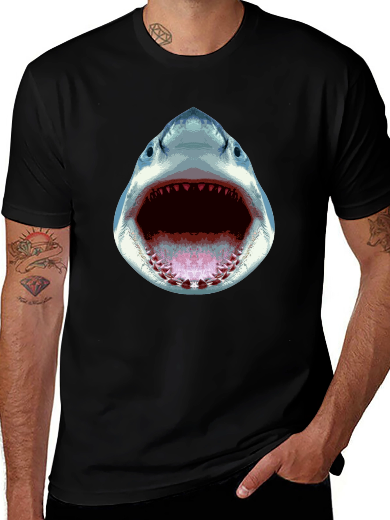 Variant 19 of Shark Attack Graphic Tee - Black Cotton T-Shirt