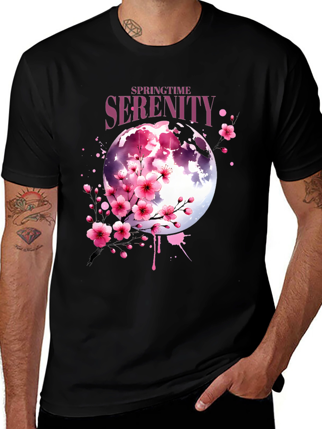 Springtime Serenity Floral Moon Graphic Tee