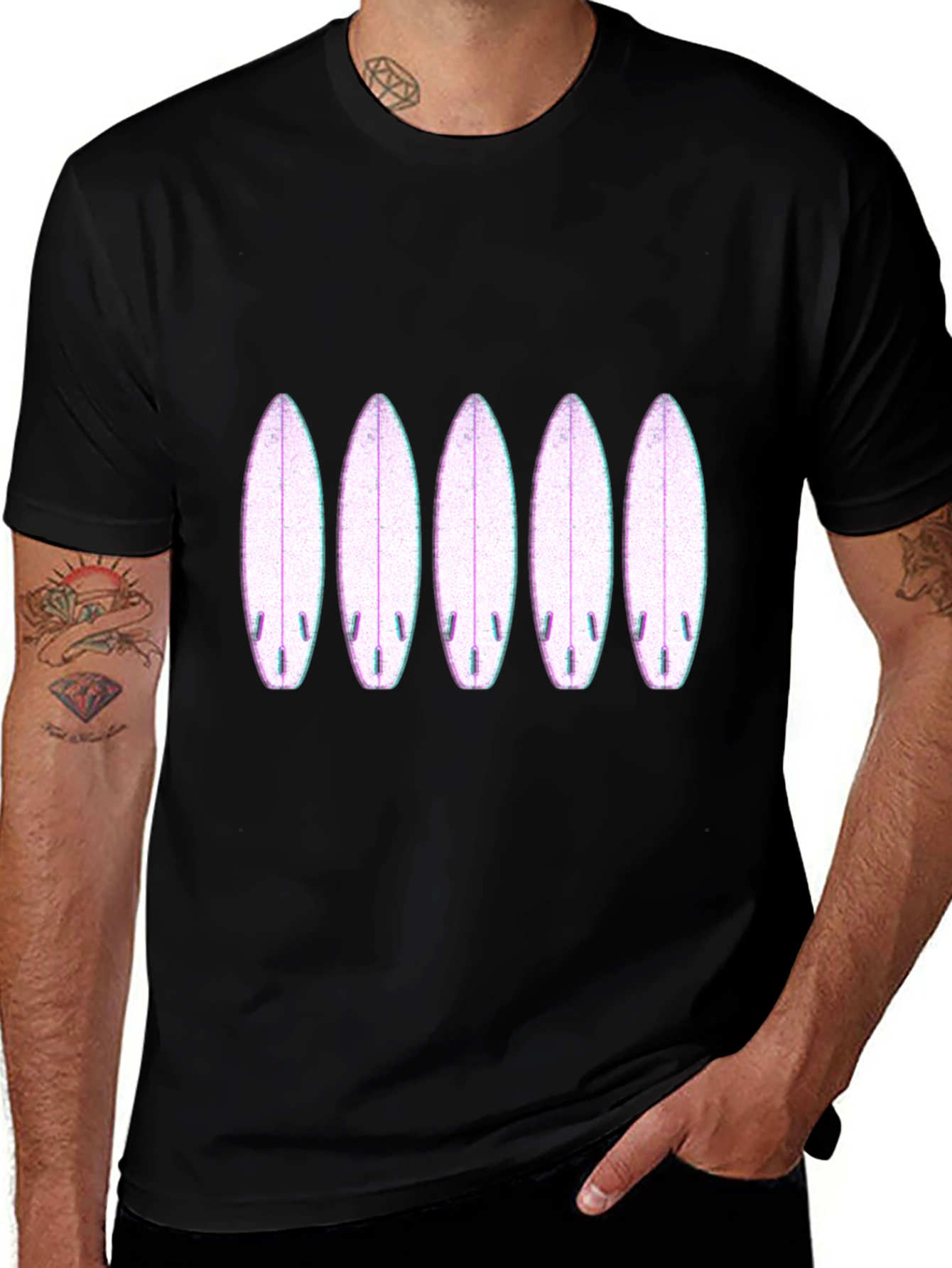 Variant 28 of Surfboard Pattern Black T-Shirt
