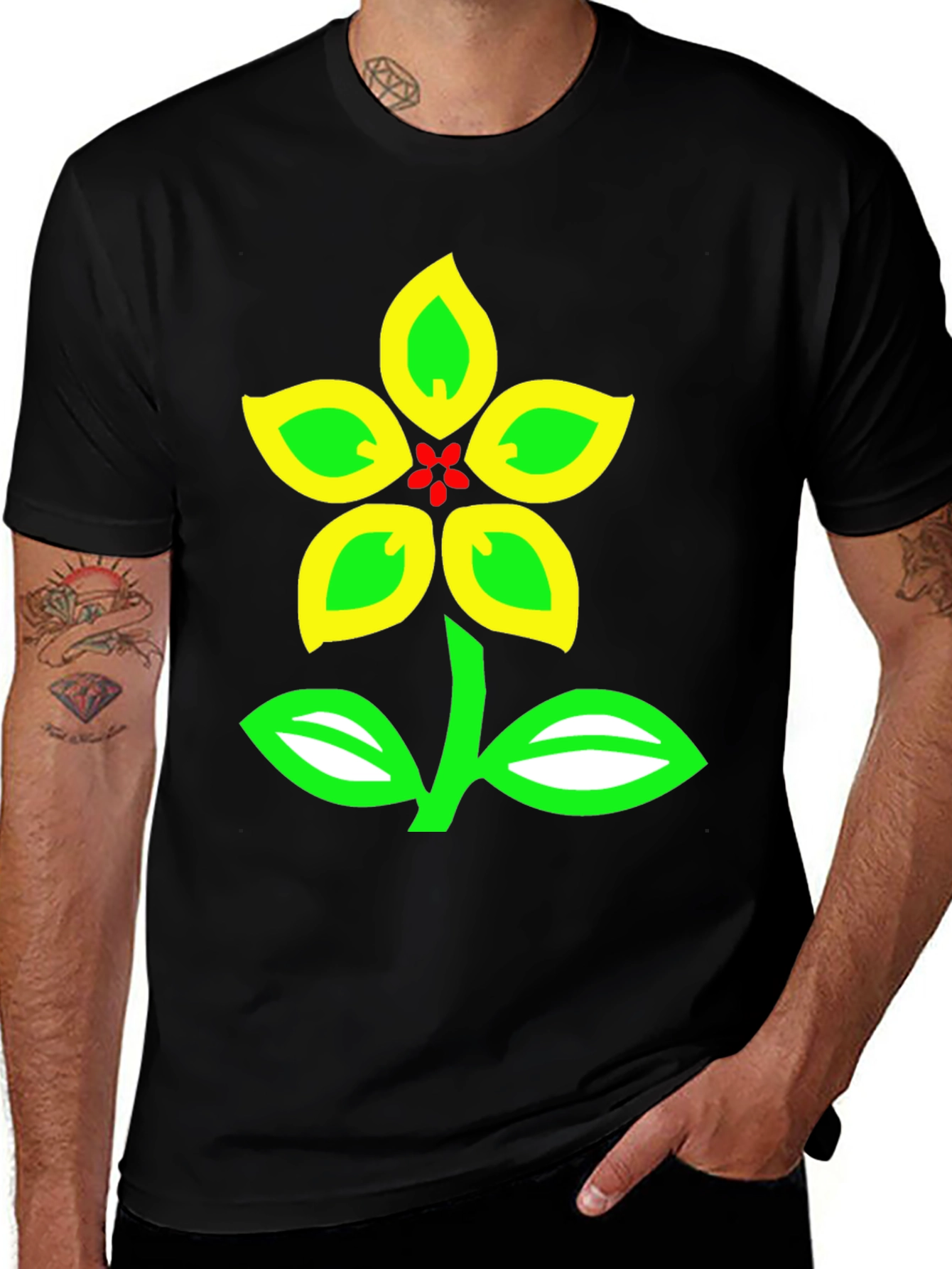 Variant 22 of Black T-Shirt with Colorful Floral Graphic