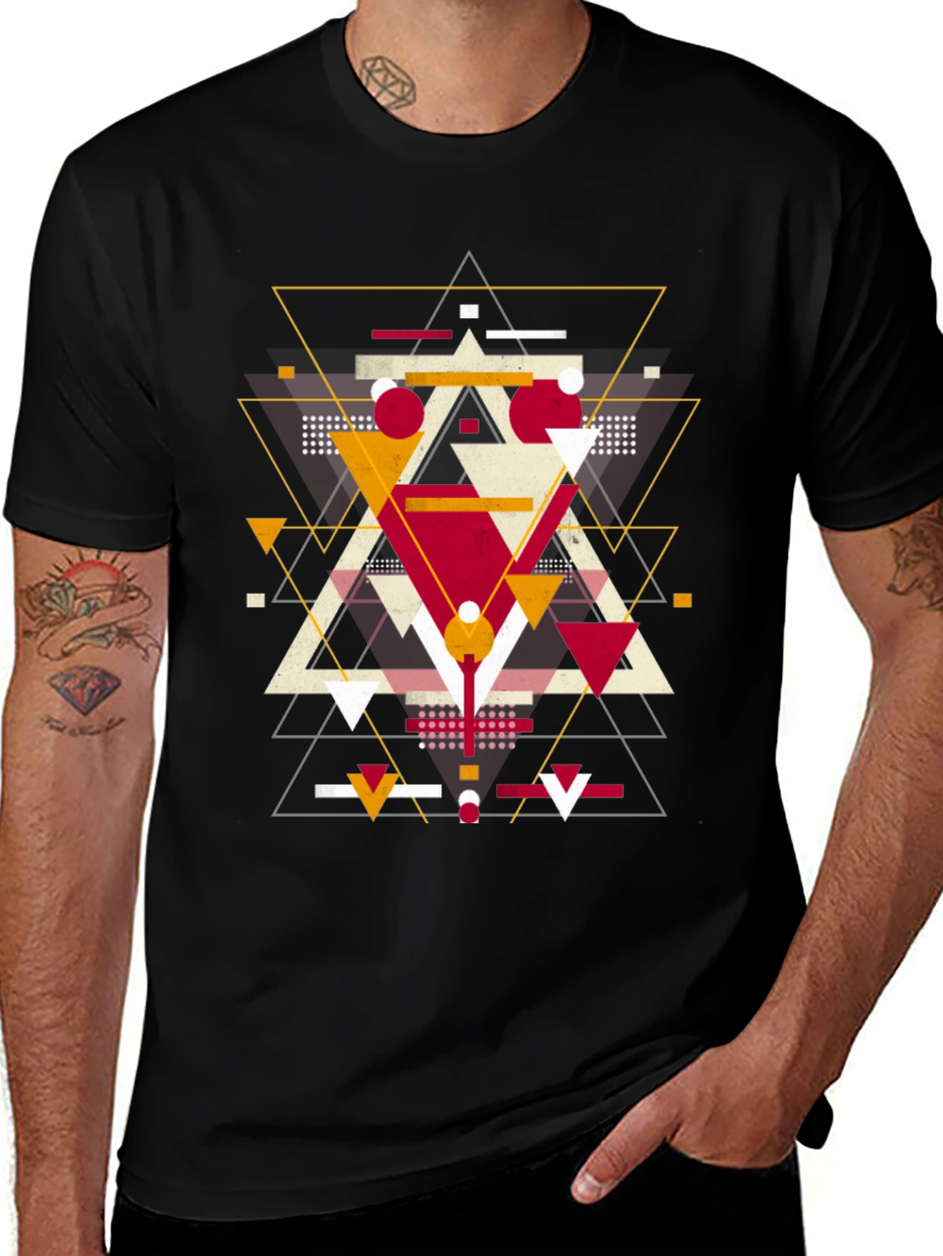 Variant 5 of Geometric Triangle Graphic Print Black T-Shirt