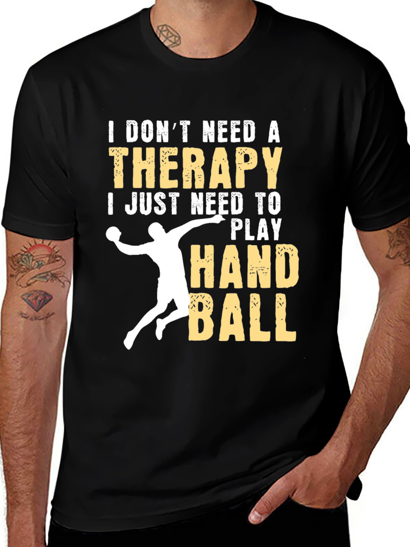 Variant 8 of Handball Therapy Graphic Tee - Black Cotton T-Shirt