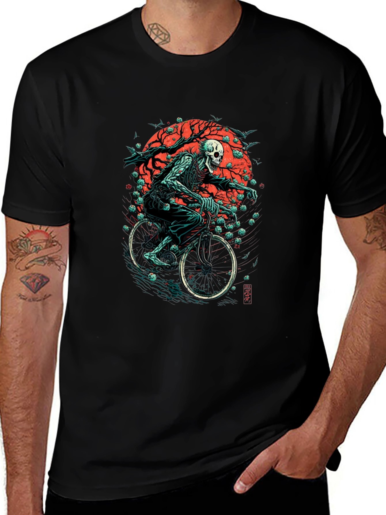 Black Skull Biker Graphic Tee - Black main image